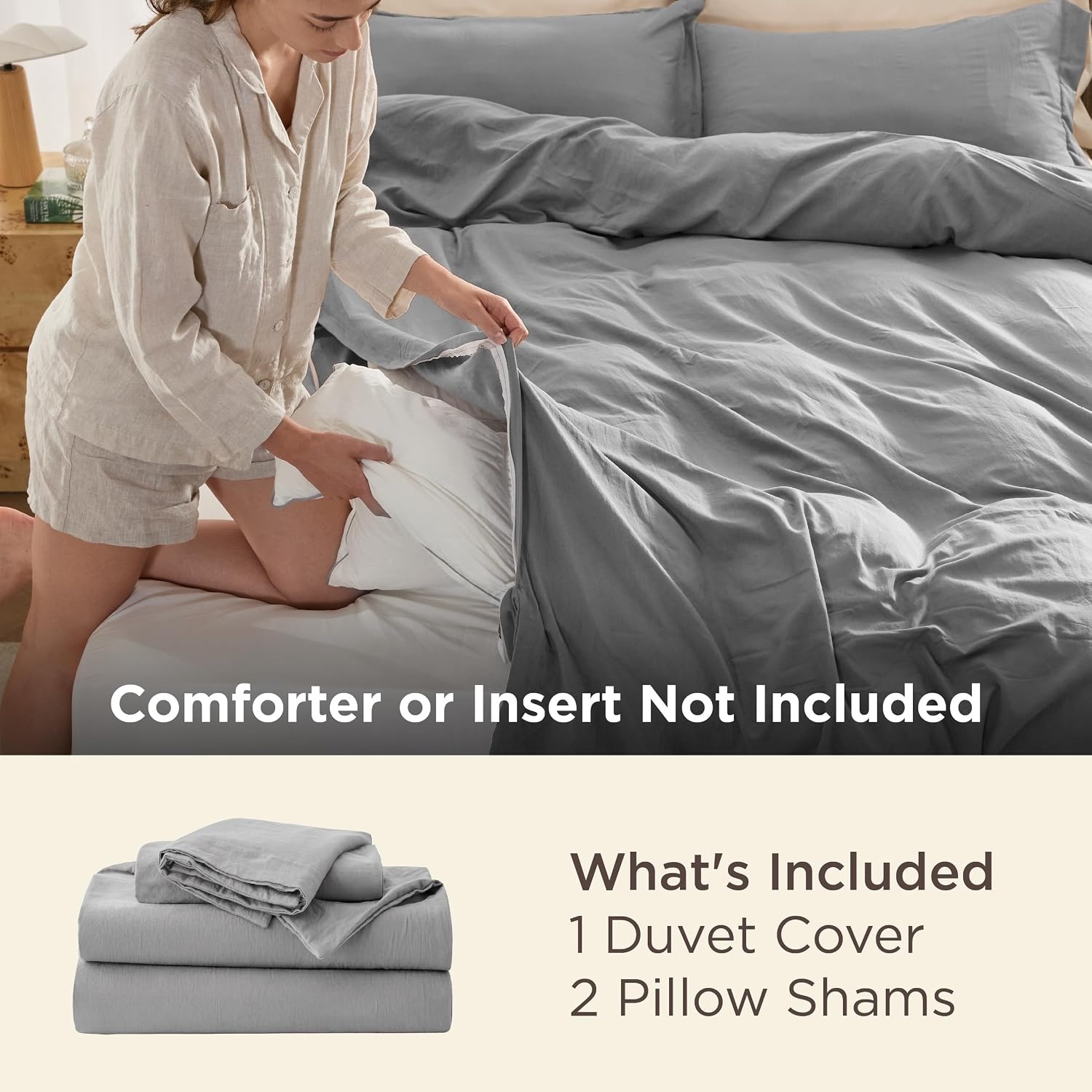 image:imageBedsure Tan Gingham Ruffle Duvet Cover SetVintage Farmhouse Bedding Queen04 Grey No Comforter