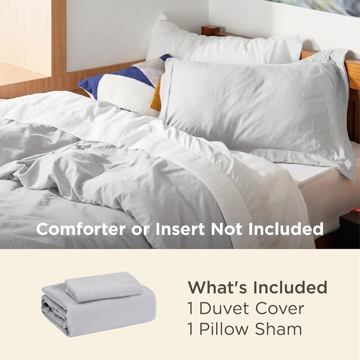 image:imageBedsure Tan Gingham Ruffle Duvet Cover SetVintage Farmhouse Bedding Queen04 Light Grey No Comforter