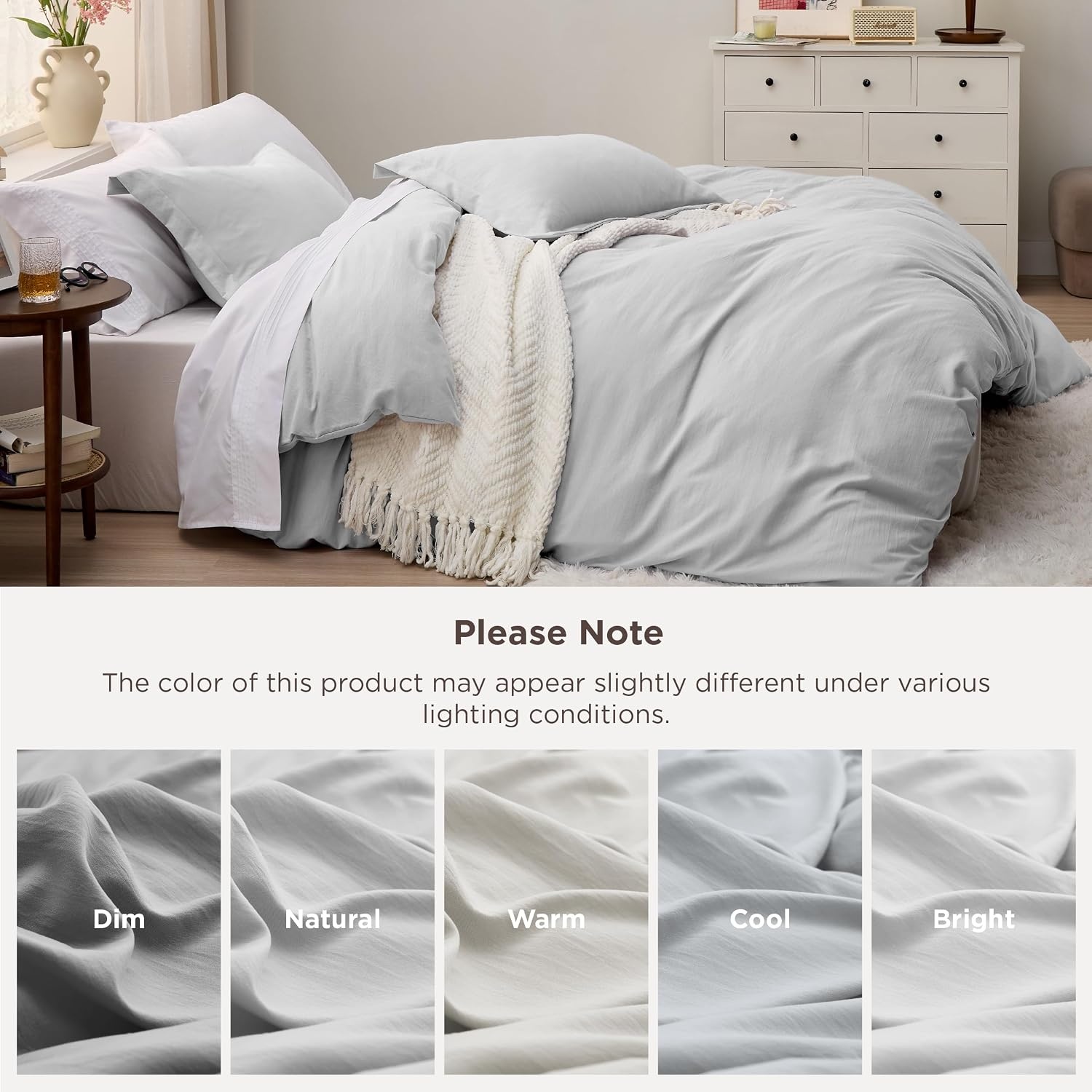 image:imageBedsure Tan Gingham Ruffle Duvet Cover SetVintage Farmhouse Bedding Queen04 Light Grey No Comforter