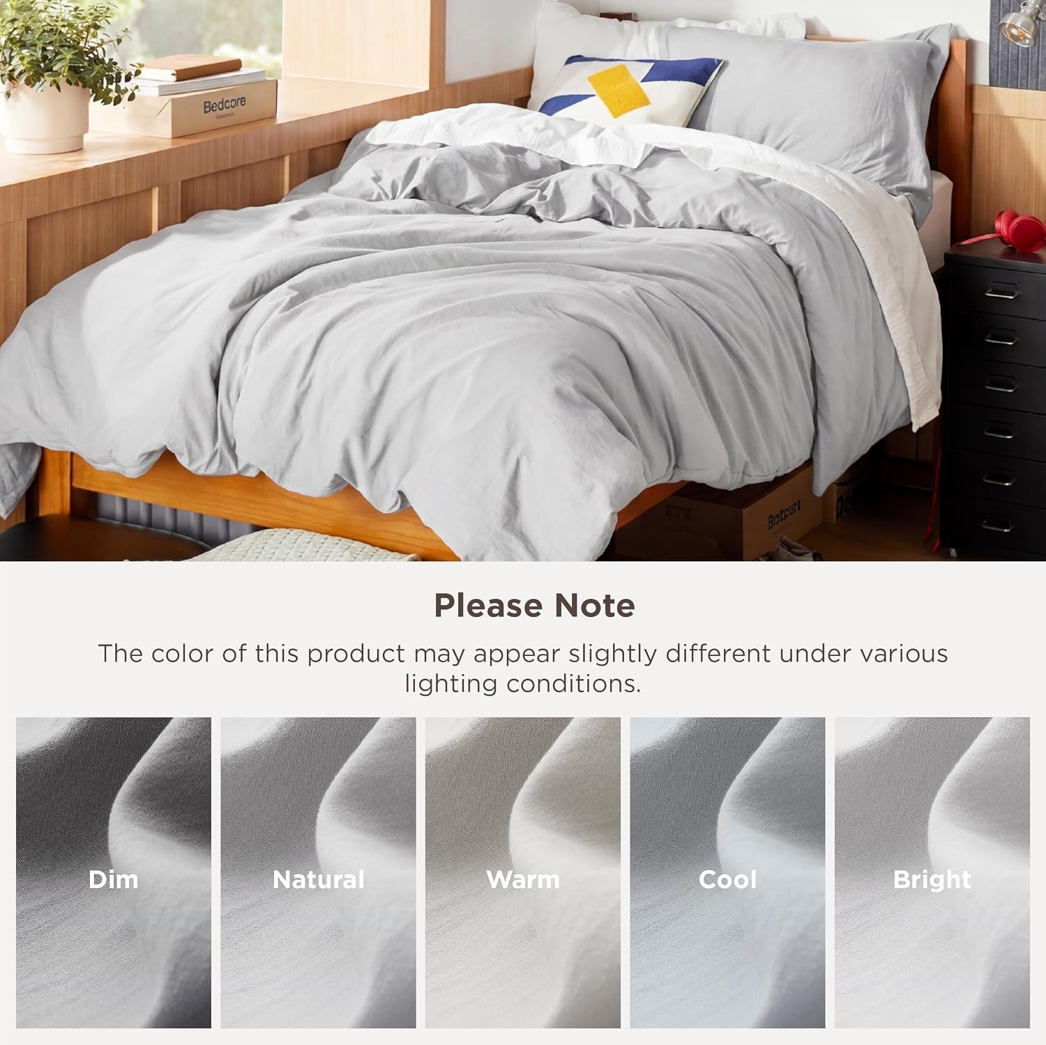image:imageBedsure Tan Gingham Ruffle Duvet Cover SetVintage Farmhouse Bedding Queen04 Light Grey No Comforter