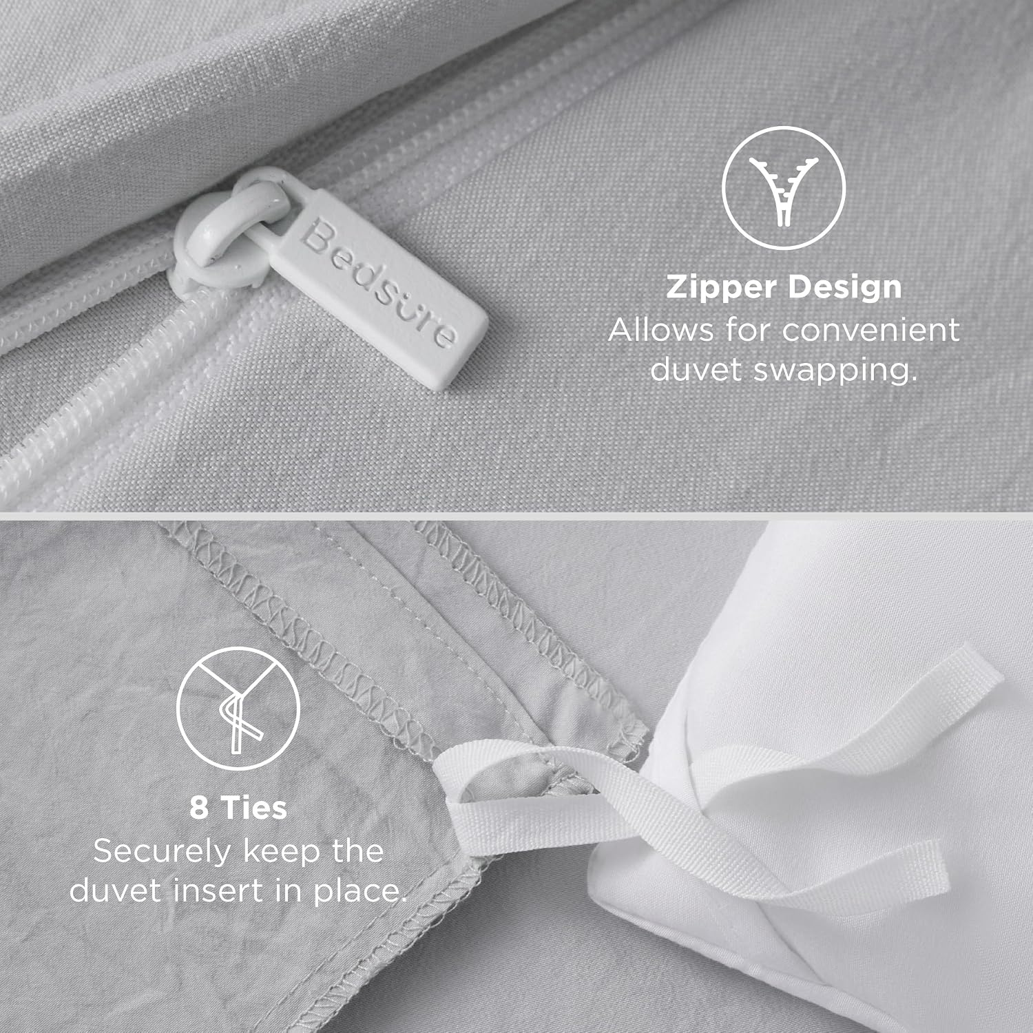 image:imageBedsure Tan Gingham Ruffle Duvet Cover SetVintage Farmhouse Bedding Queen04 Light Grey No Comforter