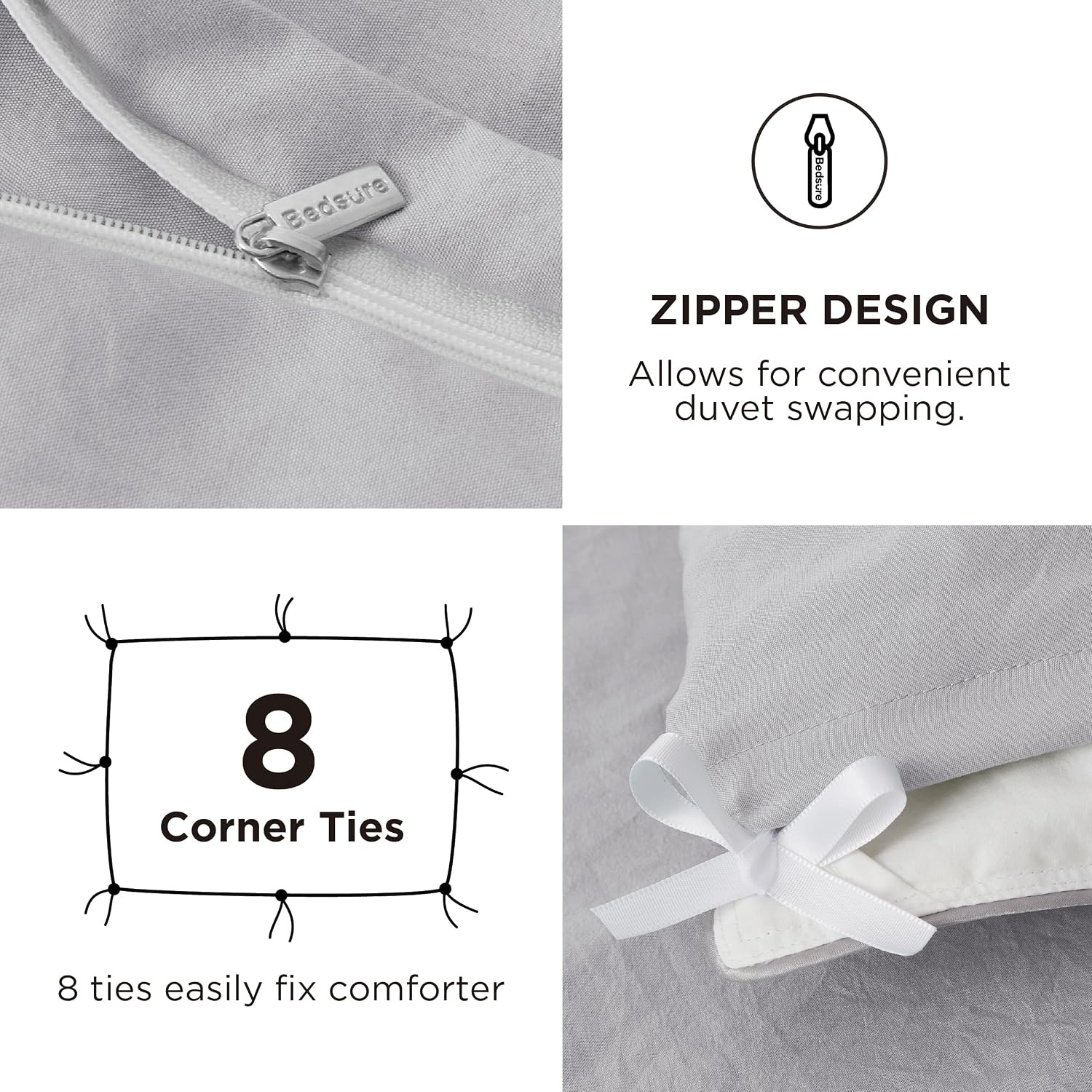 image:imageBedsure Tan Gingham Ruffle Duvet Cover SetVintage Farmhouse Bedding Queen04 Light Grey No Comforter