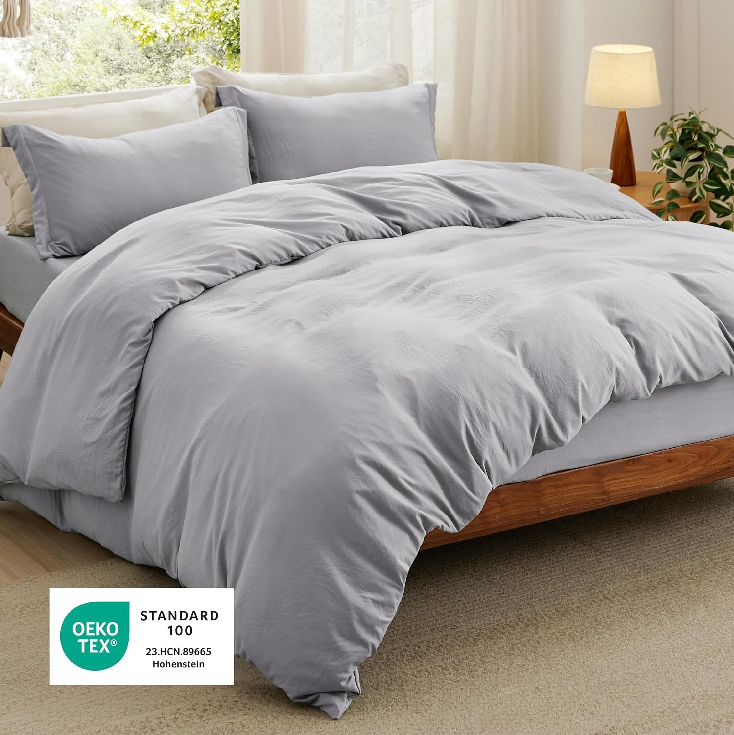 image:imageBedsure Tan Gingham Ruffle Duvet Cover SetVintage Farmhouse Bedding Queen04 Light Grey No Comforter
