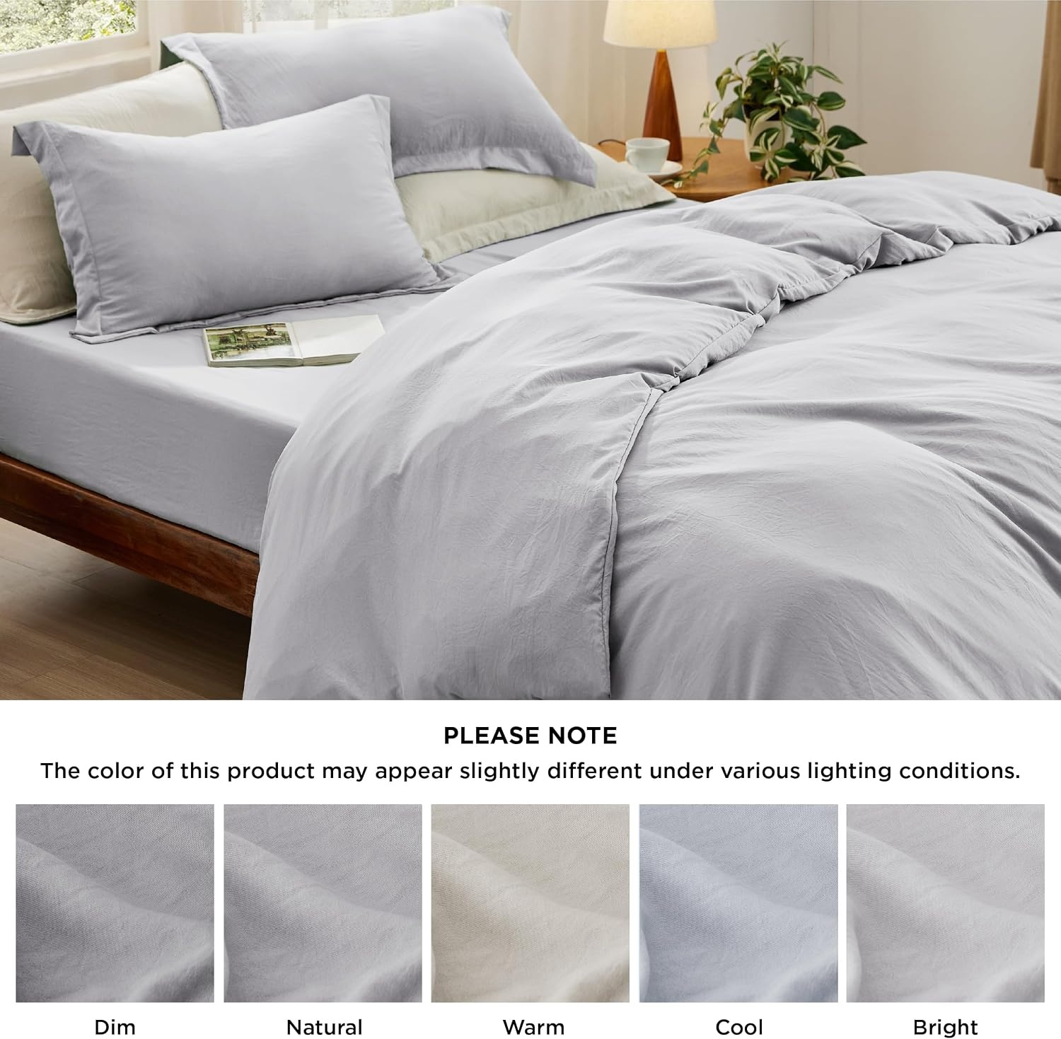 image:imageBedsure Tan Gingham Ruffle Duvet Cover SetVintage Farmhouse Bedding Queen04 Light Grey No Comforter