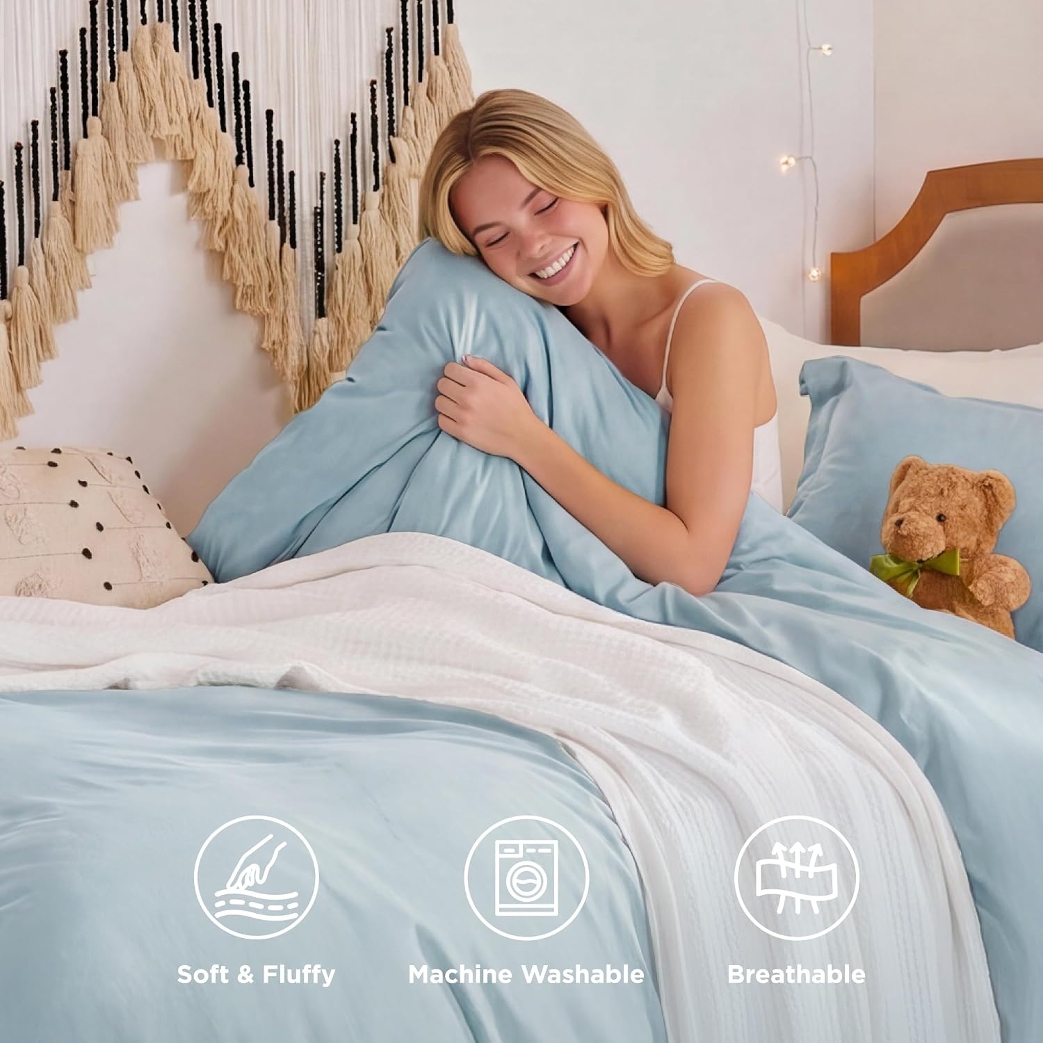 image:imageBedsure Tan Gingham Ruffle Duvet Cover SetVintage Farmhouse Bedding Queen05 Baby Blue