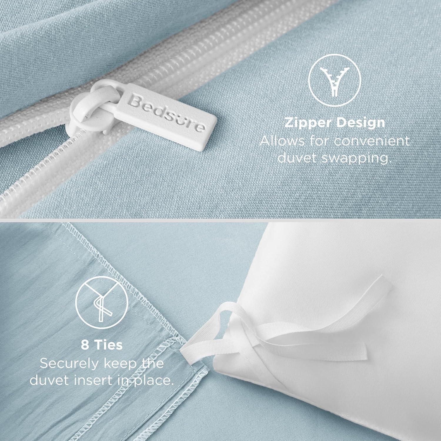 image:imageBedsure Tan Gingham Ruffle Duvet Cover SetVintage Farmhouse Bedding Queen05 Baby Blue