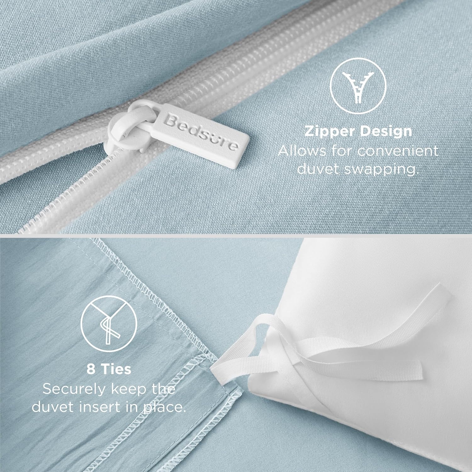 image:imageBedsure Tan Gingham Ruffle Duvet Cover SetVintage Farmhouse Bedding Queen05 Baby Blue