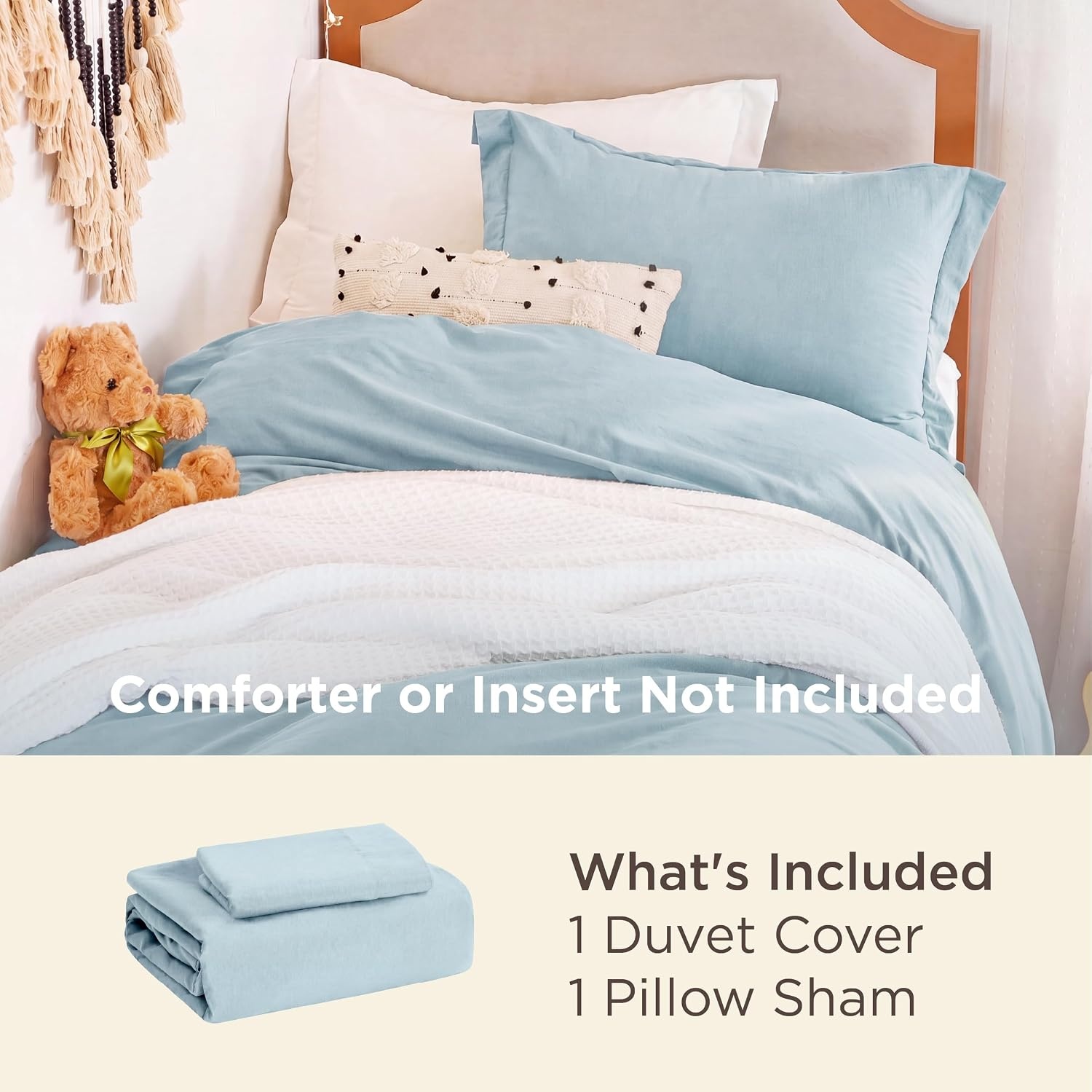 image:imageBedsure Tan Gingham Ruffle Duvet Cover SetVintage Farmhouse Bedding Queen05 Baby Blue
