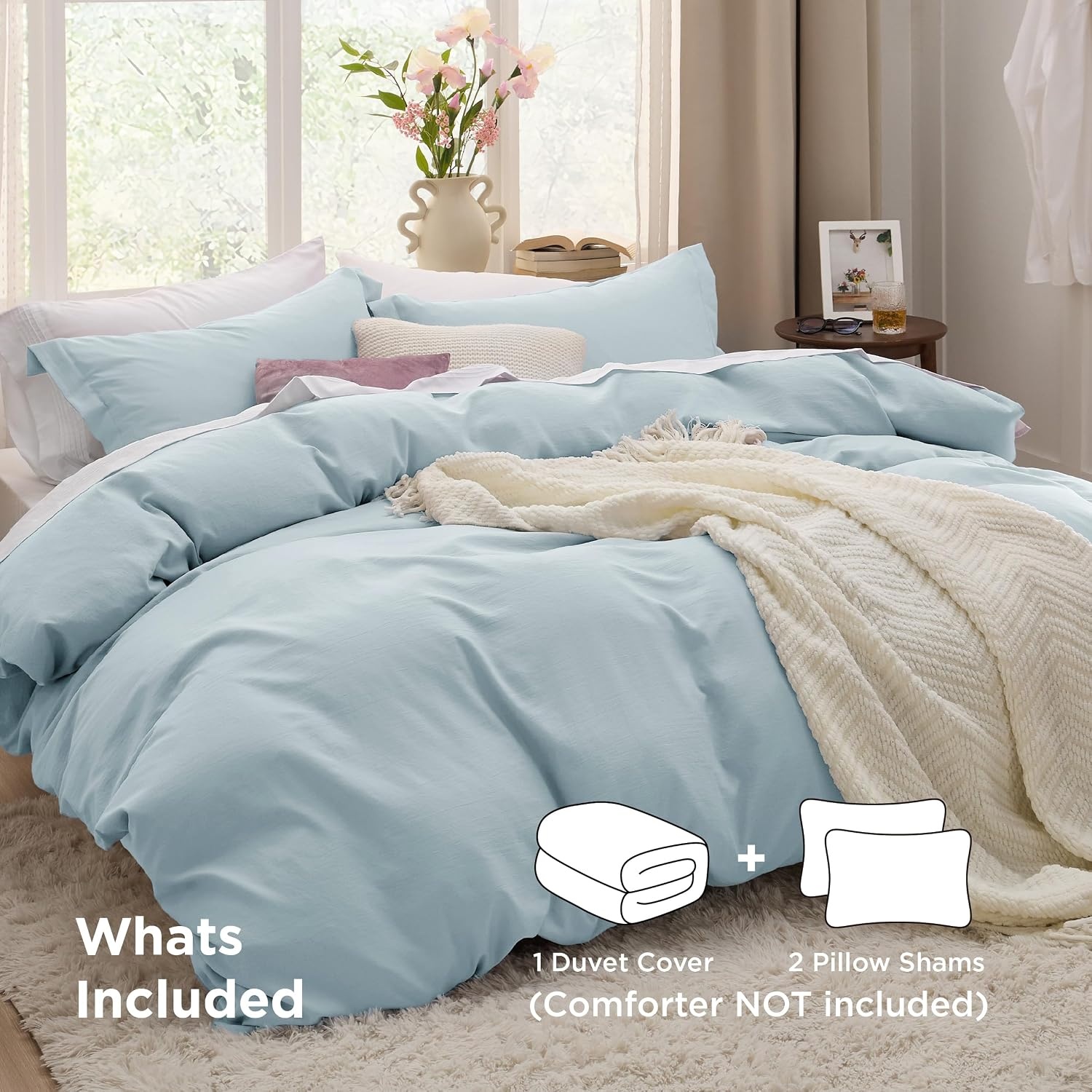 image:imageBedsure Tan Gingham Ruffle Duvet Cover SetVintage Farmhouse Bedding Queen05 Baby Blue