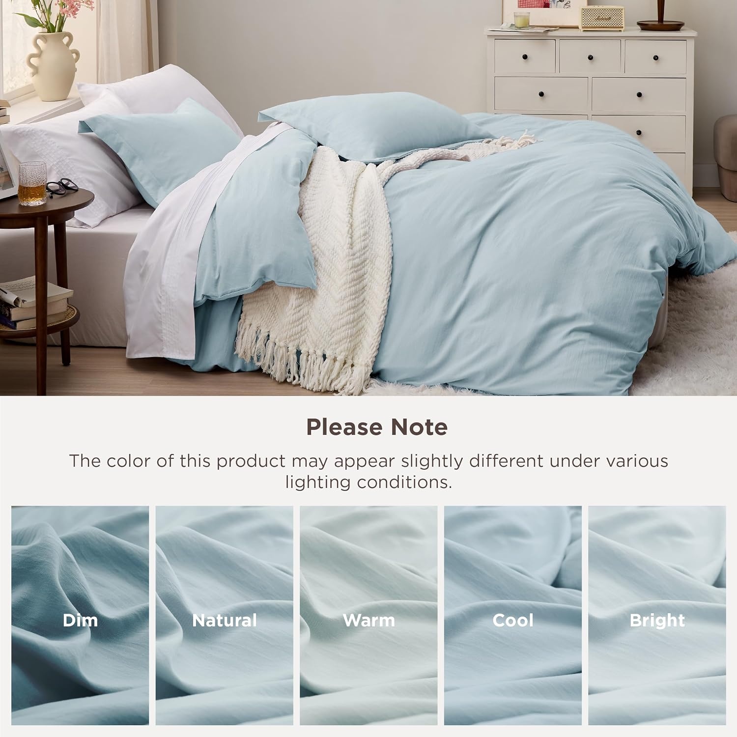 image:imageBedsure Tan Gingham Ruffle Duvet Cover SetVintage Farmhouse Bedding Queen05 Baby Blue