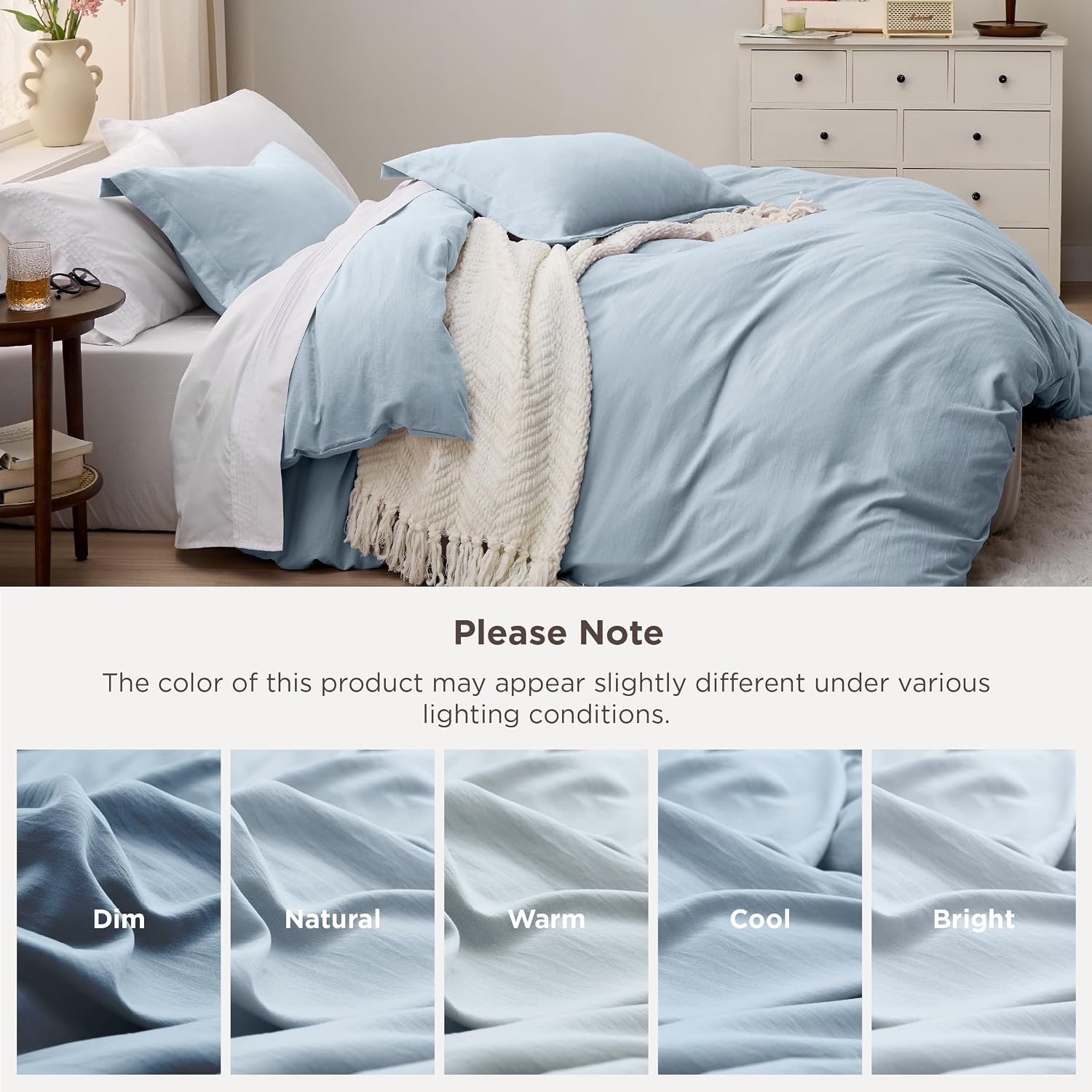 image:imageBedsure Tan Gingham Ruffle Duvet Cover SetVintage Farmhouse Bedding Queen05 Celestial Blue No Comforter