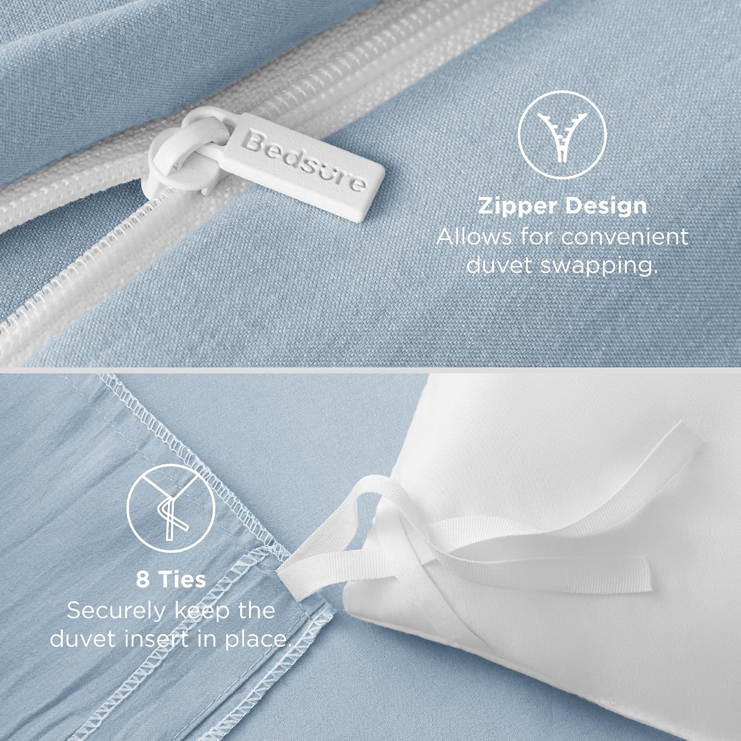 image:imageBedsure Tan Gingham Ruffle Duvet Cover SetVintage Farmhouse Bedding Queen05 Celestial Blue No Comforter