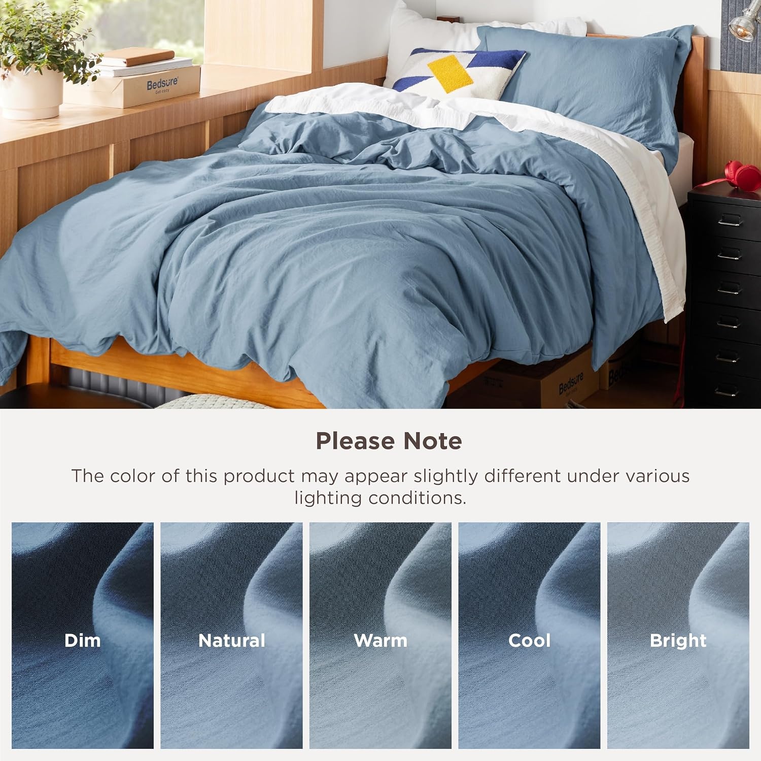 image:imageBedsure Tan Gingham Ruffle Duvet Cover SetVintage Farmhouse Bedding Queen05 Dusty Blue No Comforter