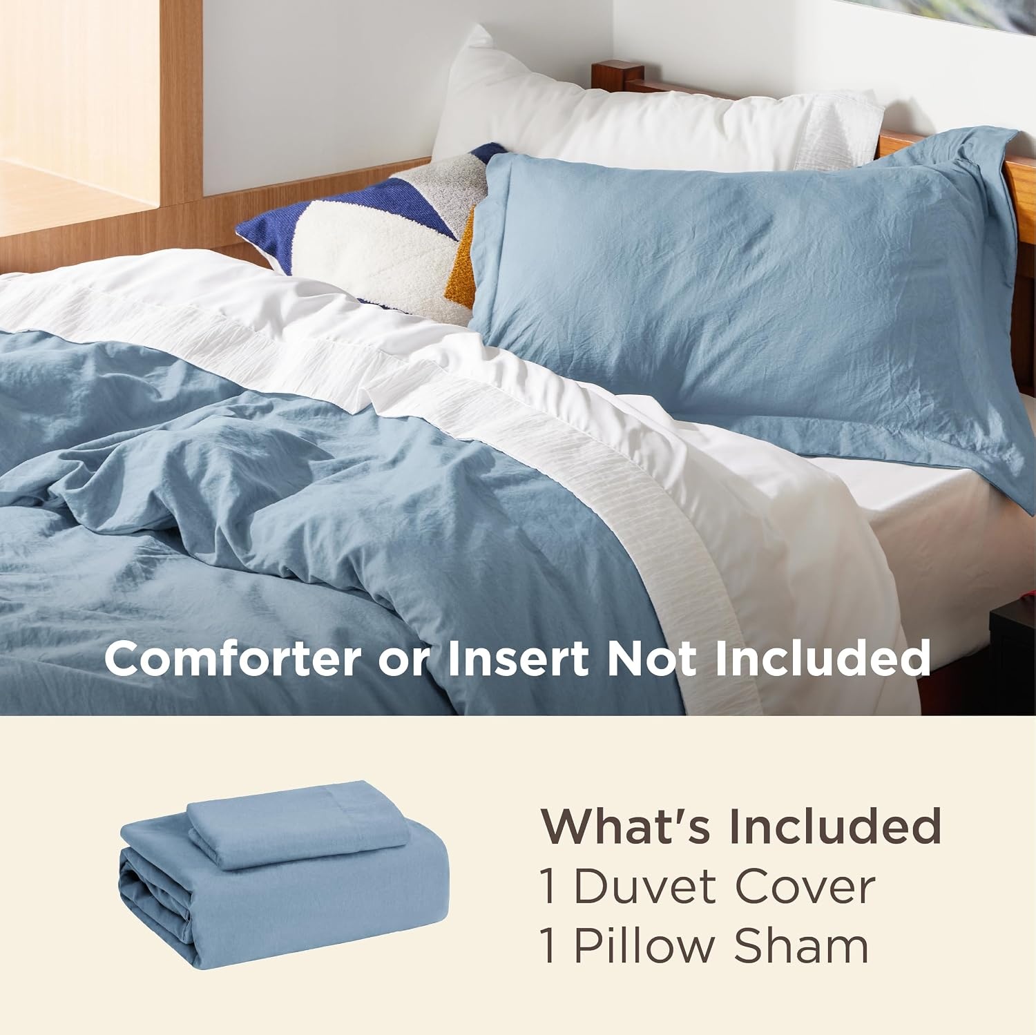 image:imageBedsure Tan Gingham Ruffle Duvet Cover SetVintage Farmhouse Bedding Queen05 Dusty Blue No Comforter