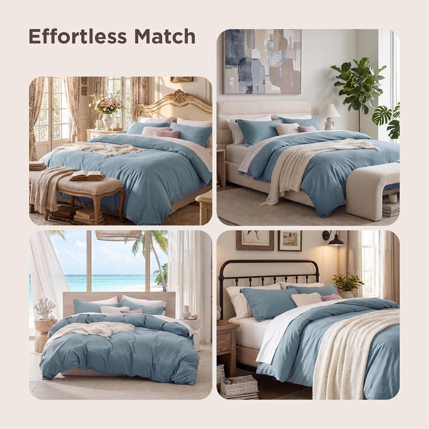 image:imageBedsure Tan Gingham Ruffle Duvet Cover SetVintage Farmhouse Bedding Queen05 Dusty Blue No Comforter