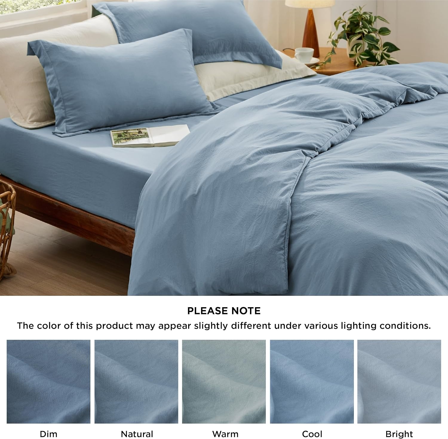 image:imageBedsure Tan Gingham Ruffle Duvet Cover SetVintage Farmhouse Bedding Queen05 Mineral Blue No Comforter