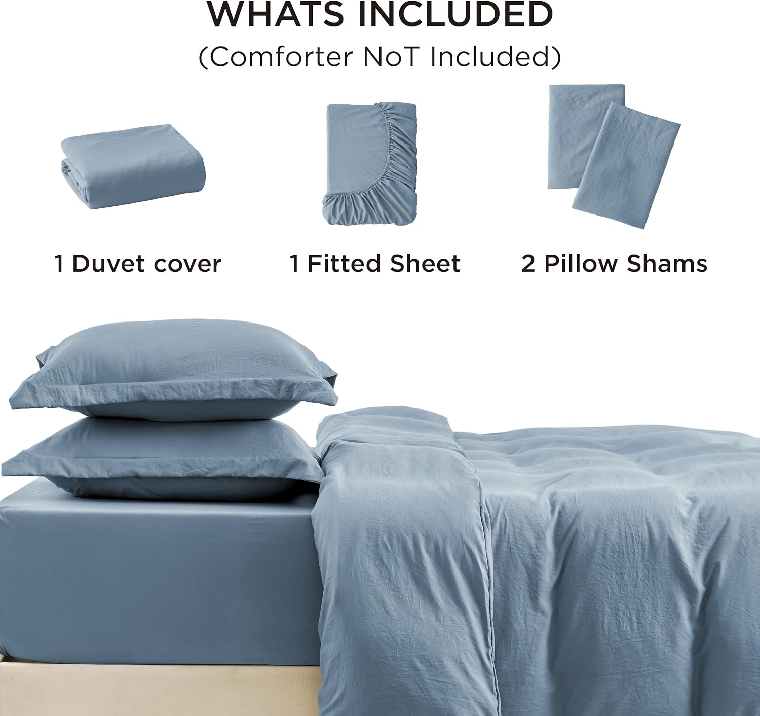 image:imageBedsure Tan Gingham Ruffle Duvet Cover SetVintage Farmhouse Bedding Queen05 Mineral Blue No Comforter