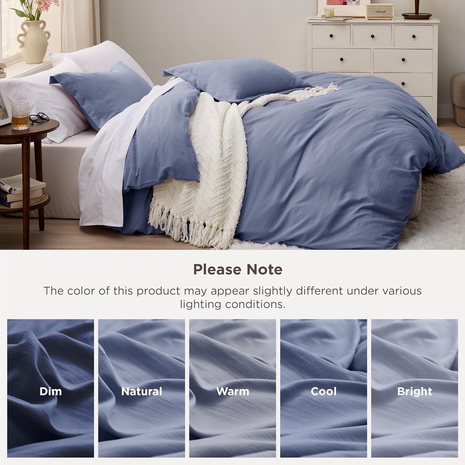 image:imageBedsure Tan Gingham Ruffle Duvet Cover SetVintage Farmhouse Bedding Queen05 Slate Blue No Comforter