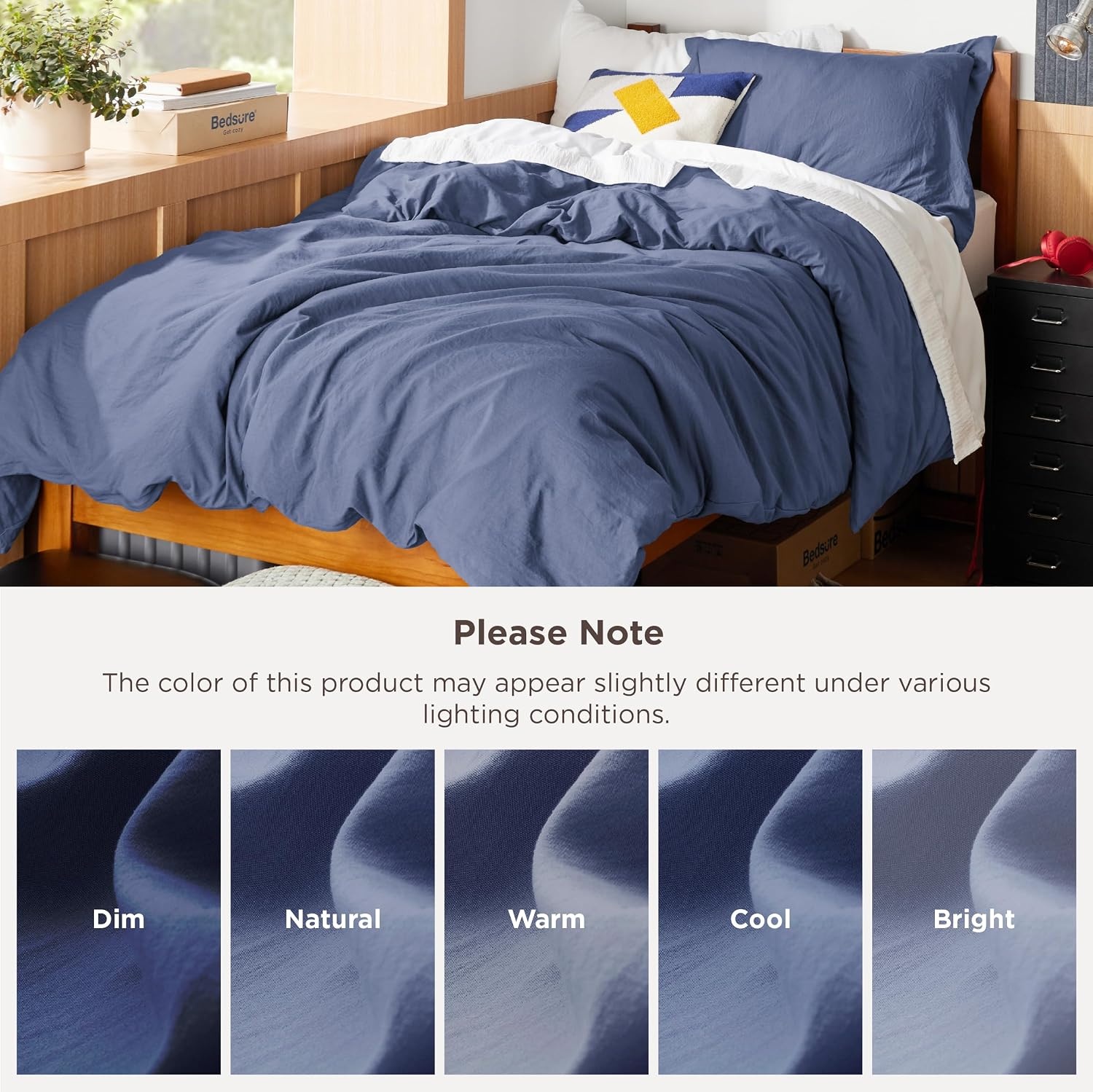 image:imageBedsure Tan Gingham Ruffle Duvet Cover SetVintage Farmhouse Bedding Queen05 Slate Blue No Comforter