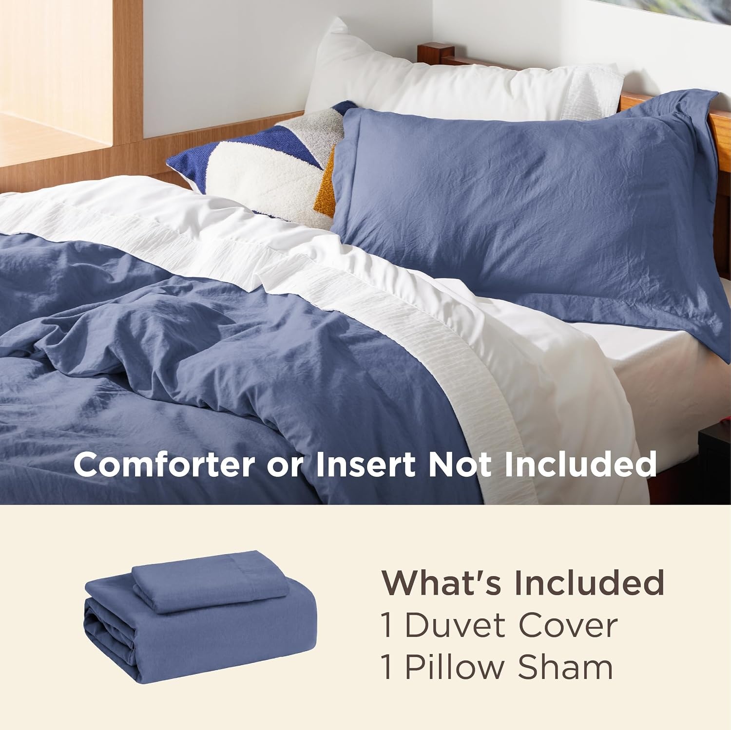 image:imageBedsure Tan Gingham Ruffle Duvet Cover SetVintage Farmhouse Bedding Queen05 Slate Blue No Comforter
