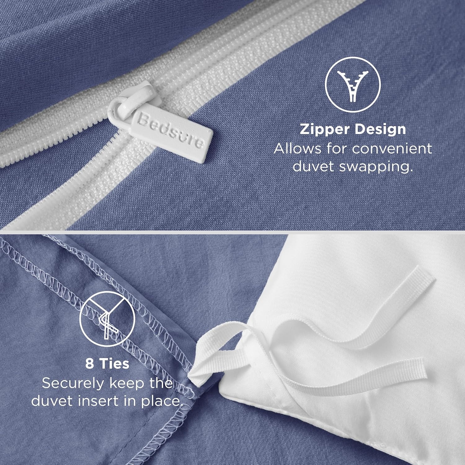 image:imageBedsure Tan Gingham Ruffle Duvet Cover SetVintage Farmhouse Bedding Queen05 Slate Blue No Comforter