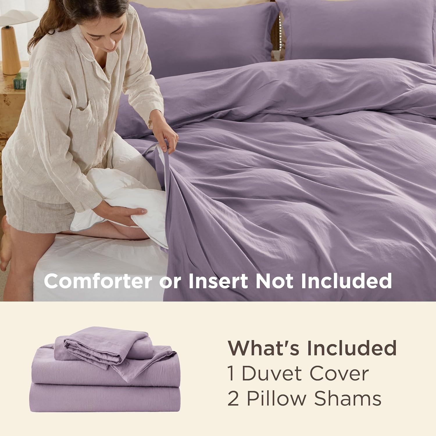 image:imageBedsure Tan Gingham Ruffle Duvet Cover SetVintage Farmhouse Bedding Queen06 Dusty Purple No Comforter