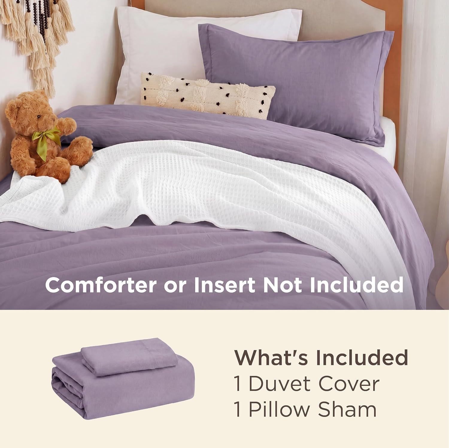 image:imageBedsure Tan Gingham Ruffle Duvet Cover SetVintage Farmhouse Bedding Queen06 Dusty Purple No Comforter