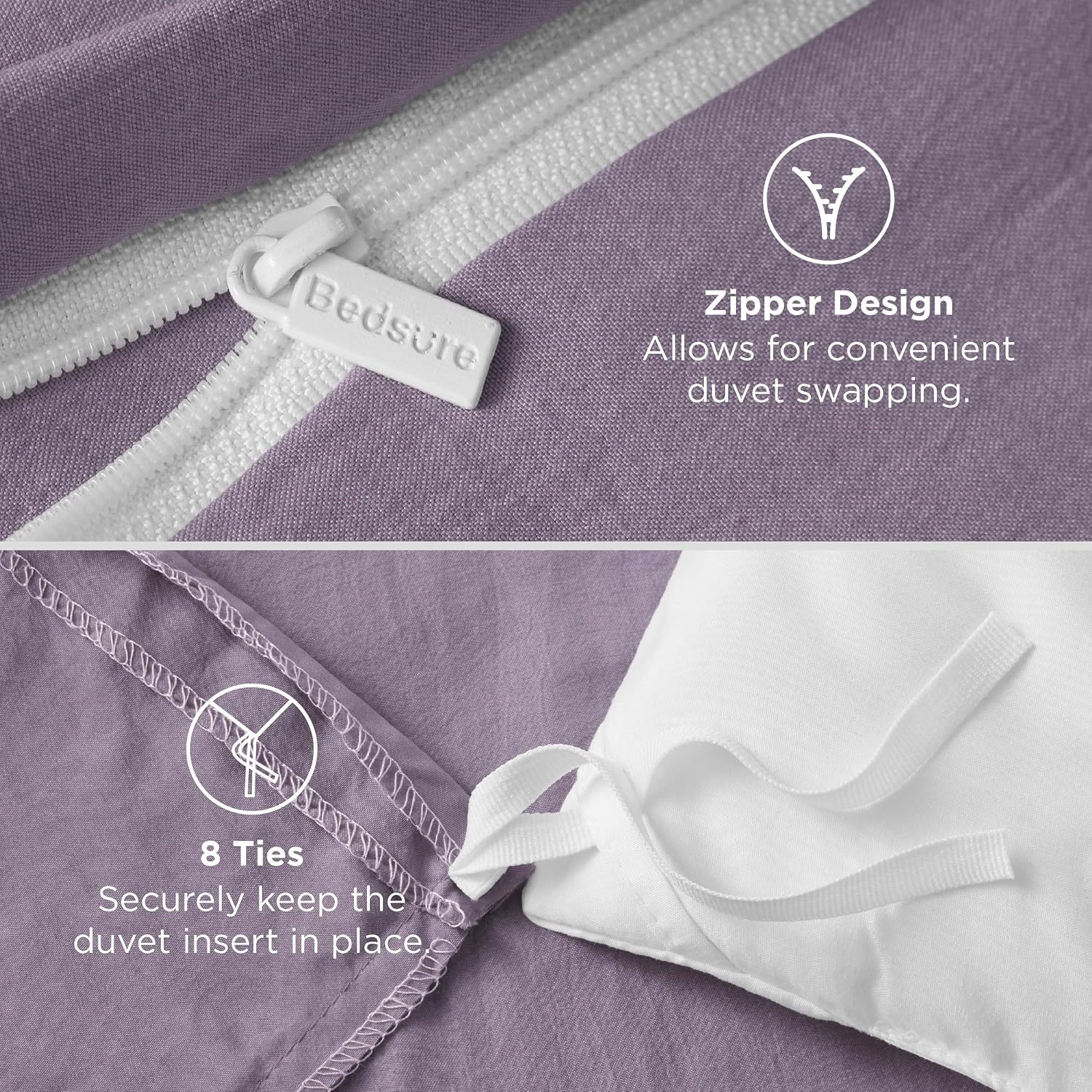 image:imageBedsure Tan Gingham Ruffle Duvet Cover SetVintage Farmhouse Bedding Queen06 Dusty Purple No Comforter