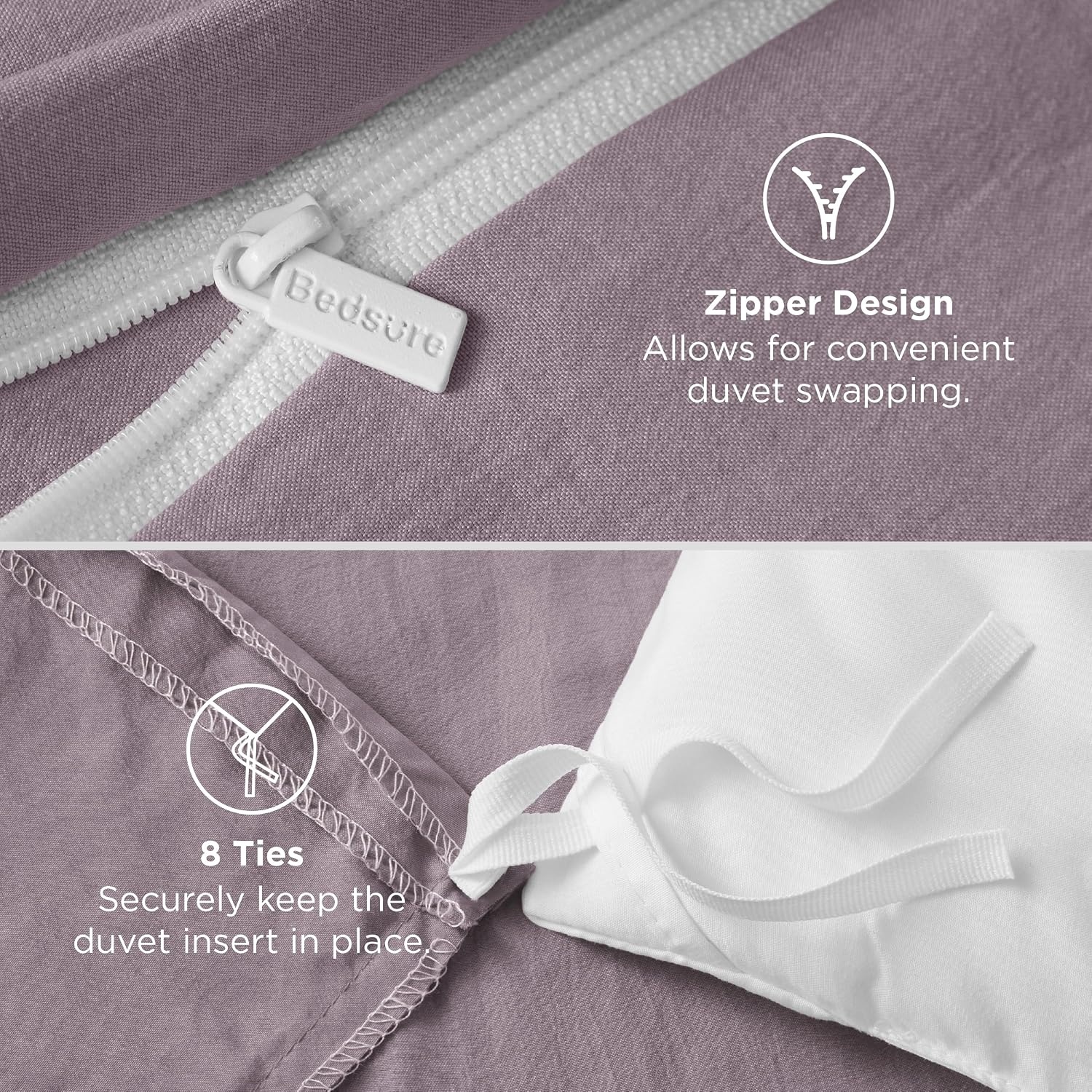 image:imageBedsure Tan Gingham Ruffle Duvet Cover SetVintage Farmhouse Bedding Queen06 Lilac Purple No Comforter