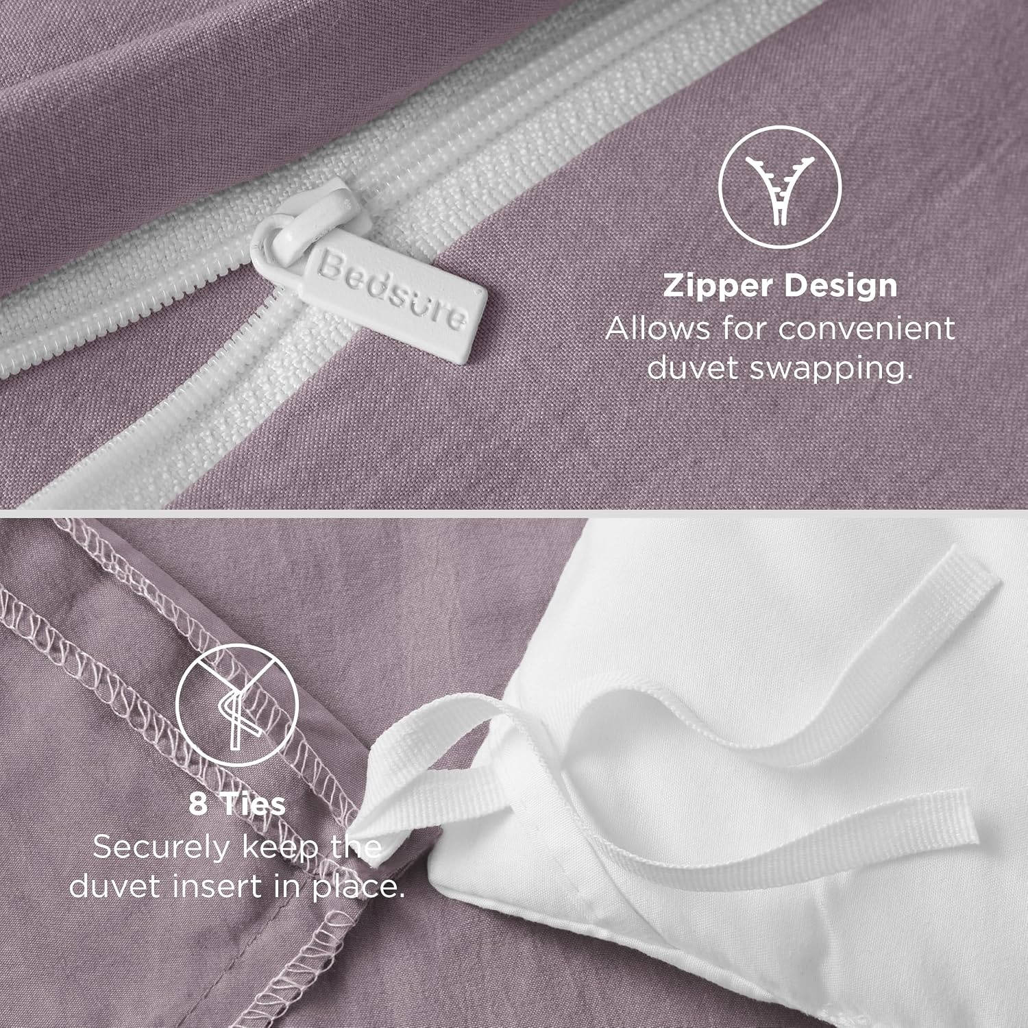 image:imageBedsure Tan Gingham Ruffle Duvet Cover SetVintage Farmhouse Bedding Queen06 Lilac Purple No Comforter