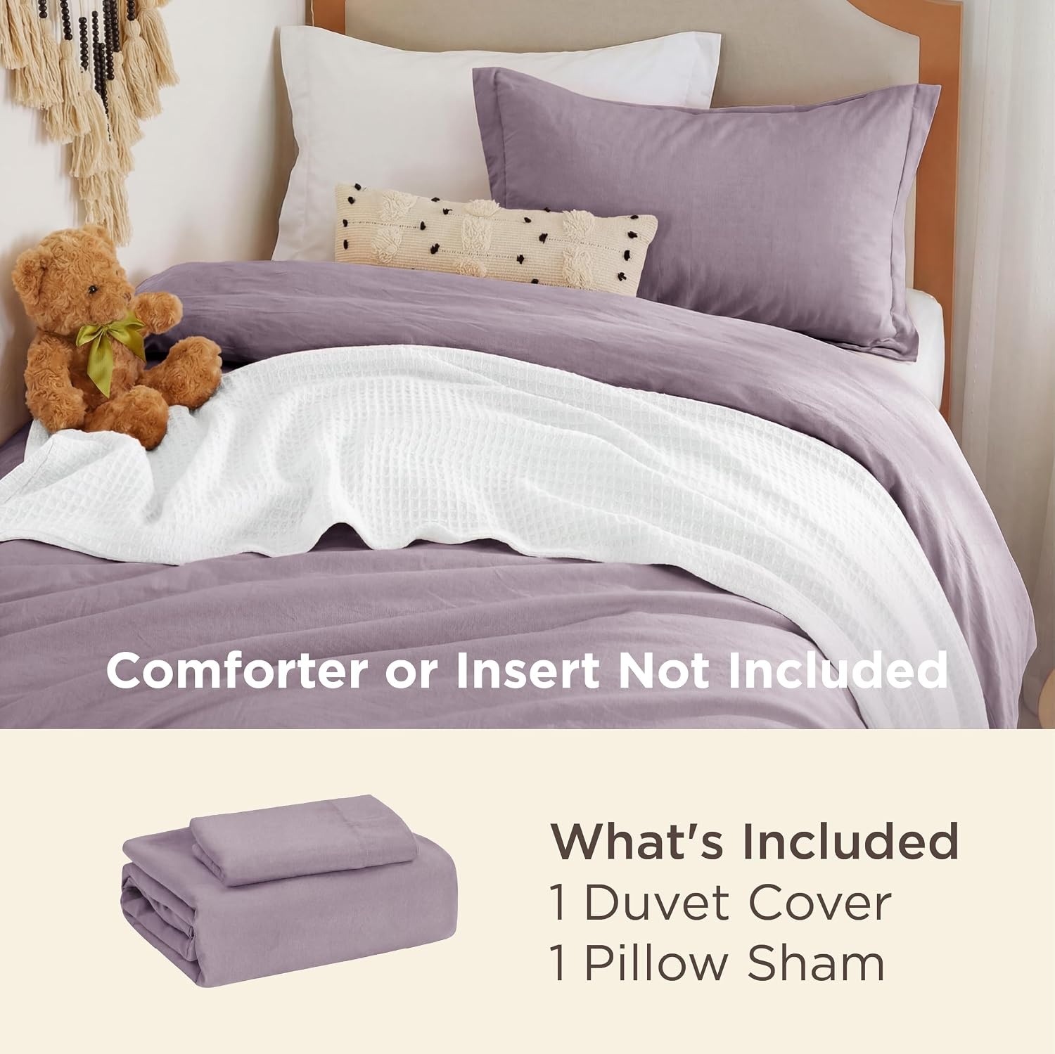 image:imageBedsure Tan Gingham Ruffle Duvet Cover SetVintage Farmhouse Bedding Queen06 Lilac Purple No Comforter