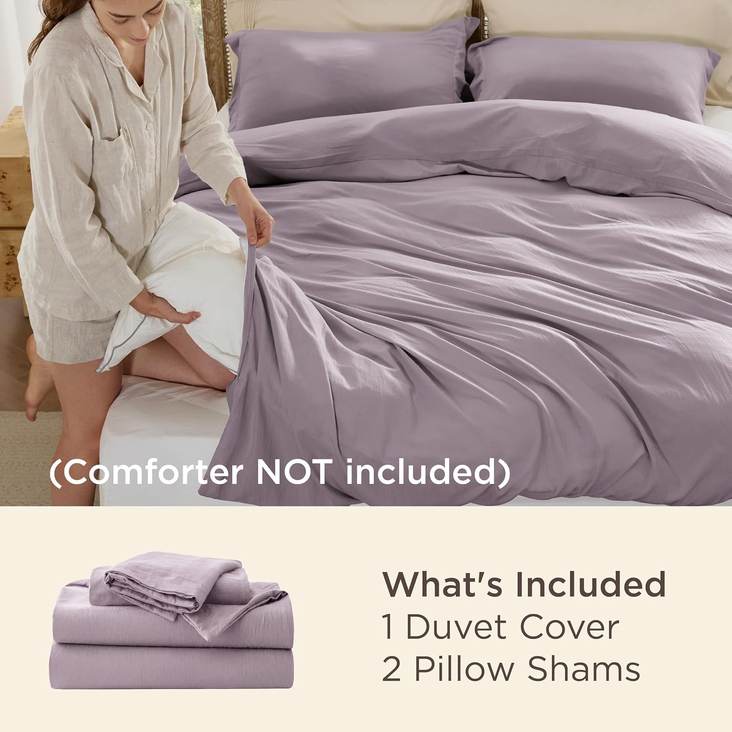 image:imageBedsure Tan Gingham Ruffle Duvet Cover SetVintage Farmhouse Bedding Queen06 Lilac Purple No Comforter