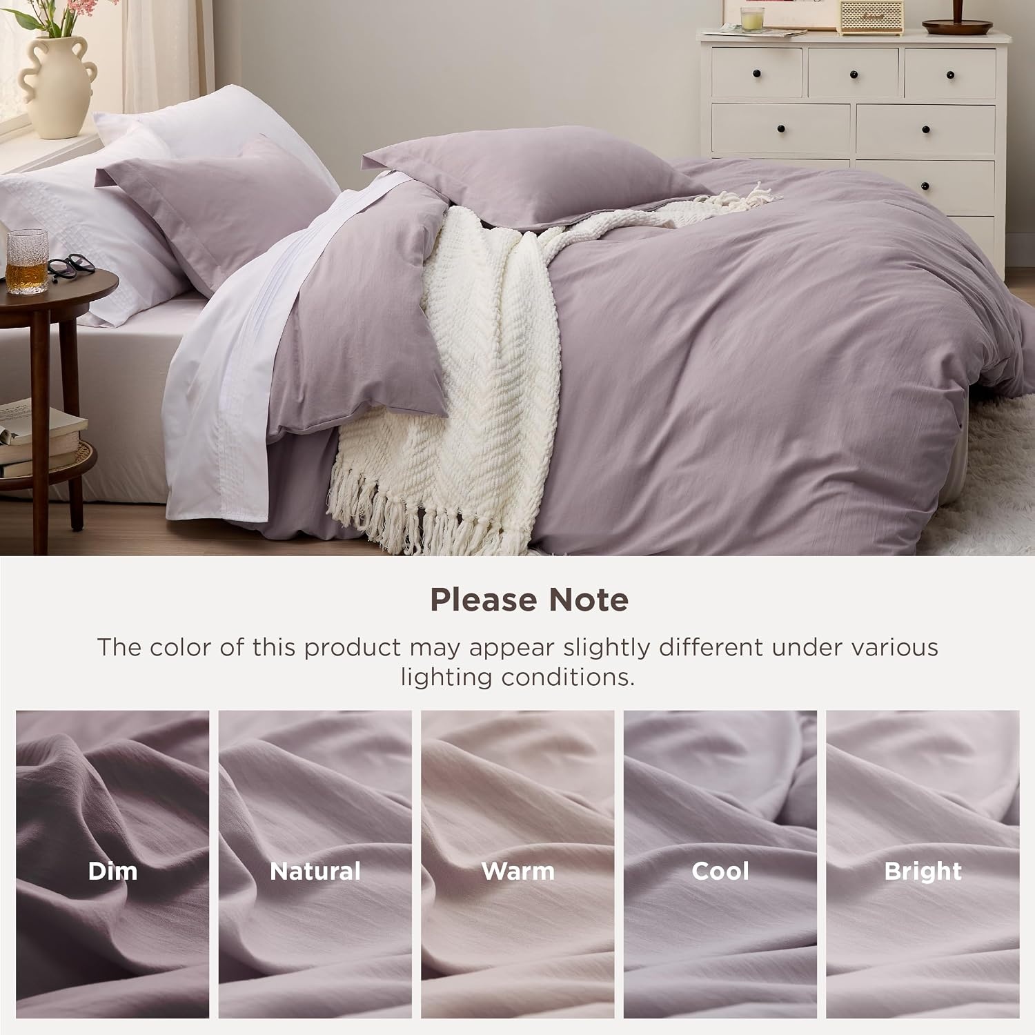 image:imageBedsure Tan Gingham Ruffle Duvet Cover SetVintage Farmhouse Bedding Queen06 Lilac Purple No Comforter