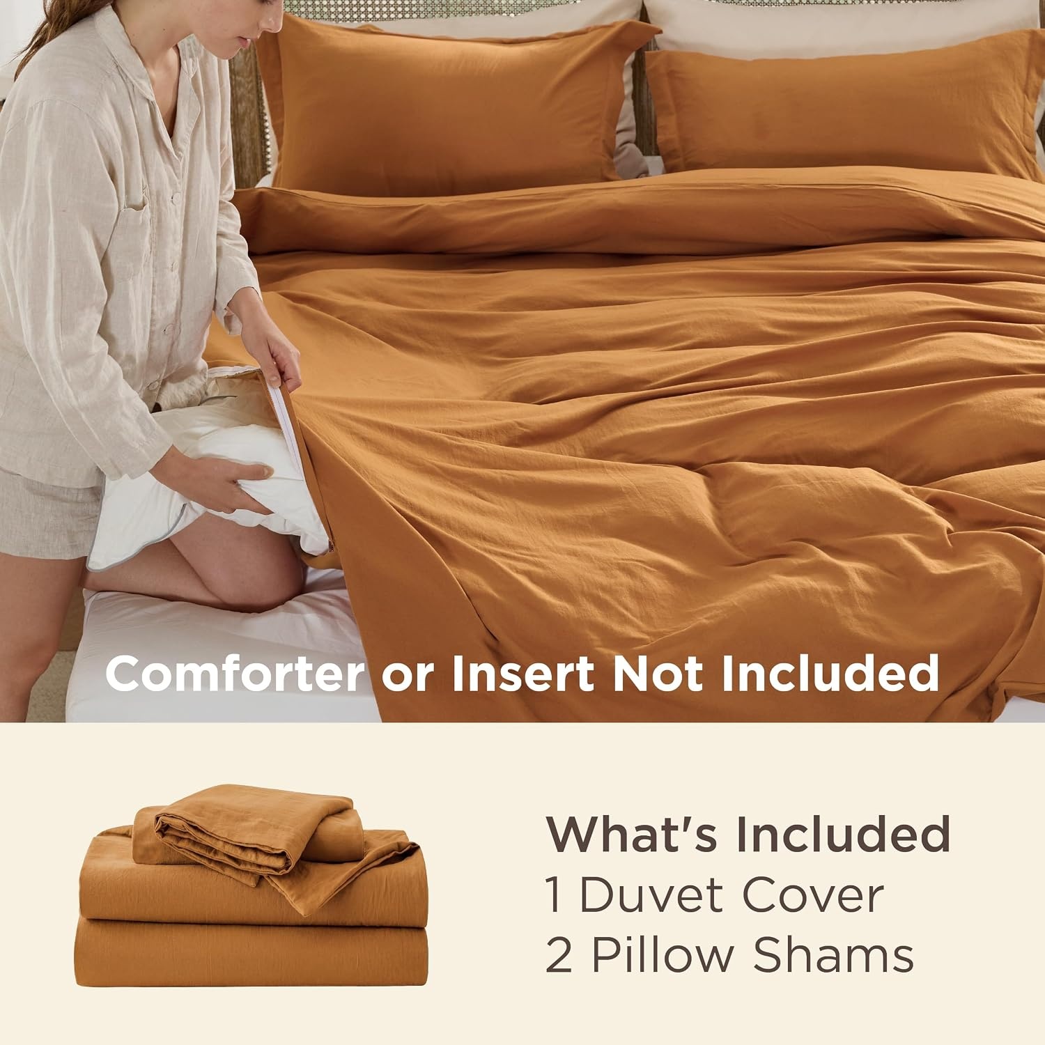 image:imageBedsure Tan Gingham Ruffle Duvet Cover SetVintage Farmhouse Bedding Queen08 Gold No Comforter