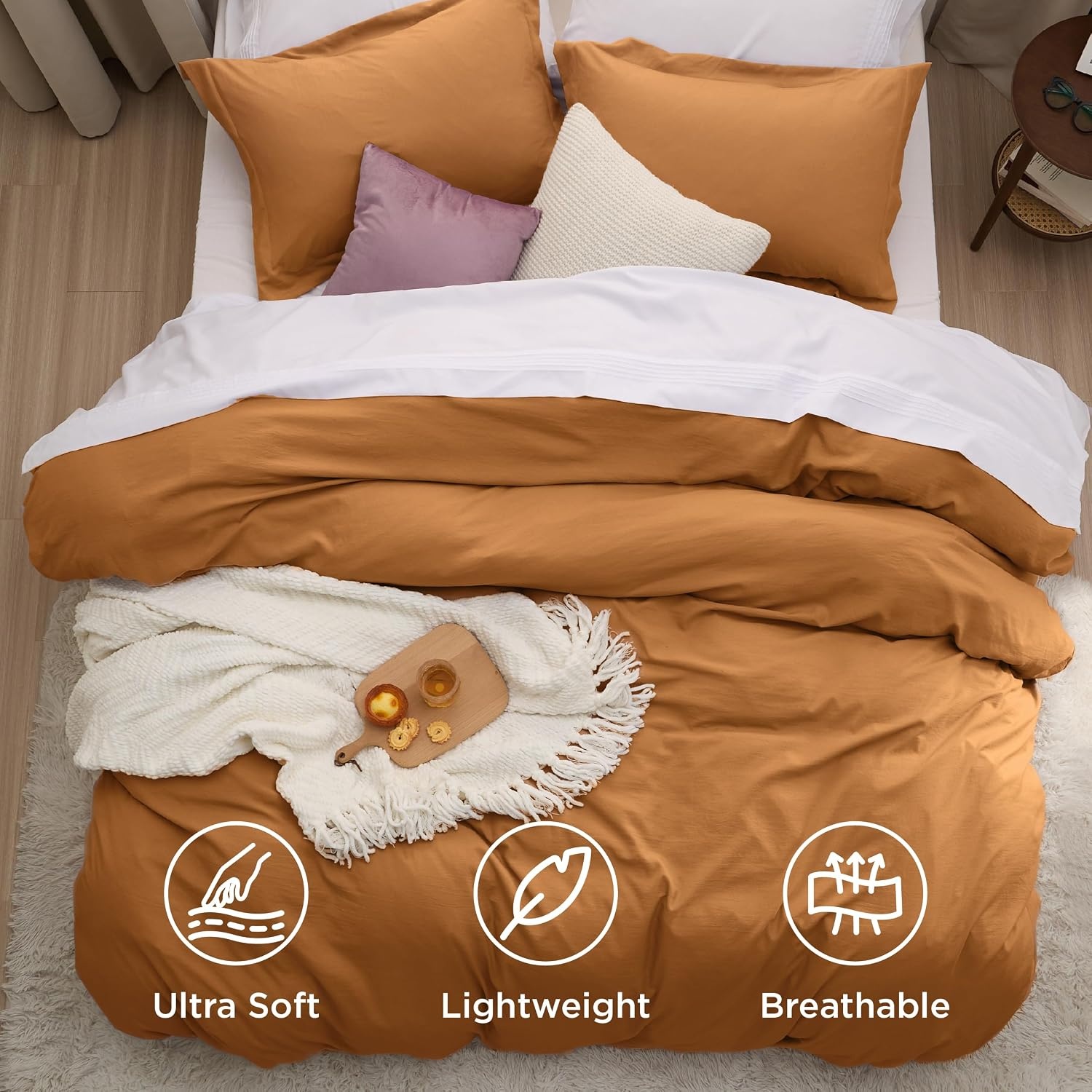 image:imageBedsure Tan Gingham Ruffle Duvet Cover SetVintage Farmhouse Bedding Queen08 Gold No Comforter