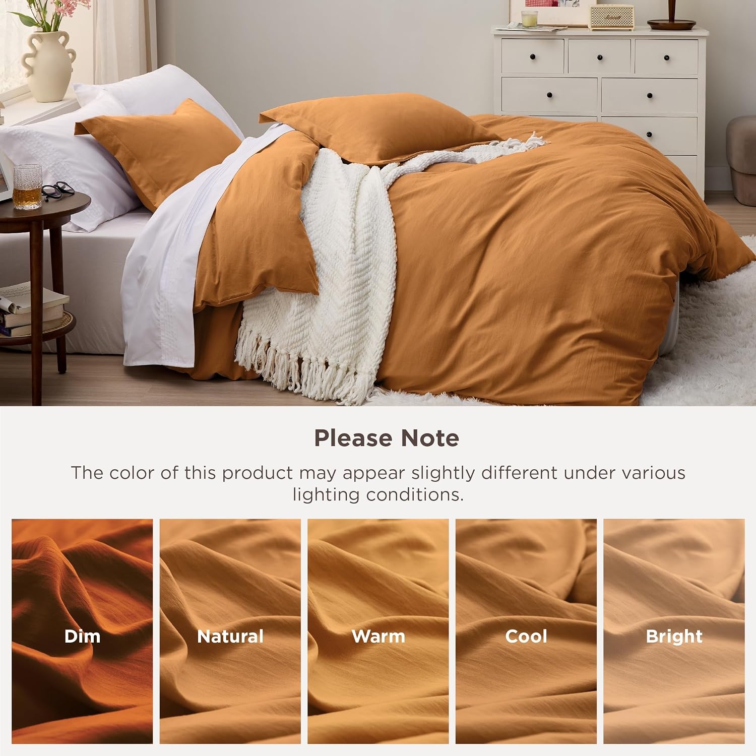 image:imageBedsure Tan Gingham Ruffle Duvet Cover SetVintage Farmhouse Bedding Queen08 Gold No Comforter