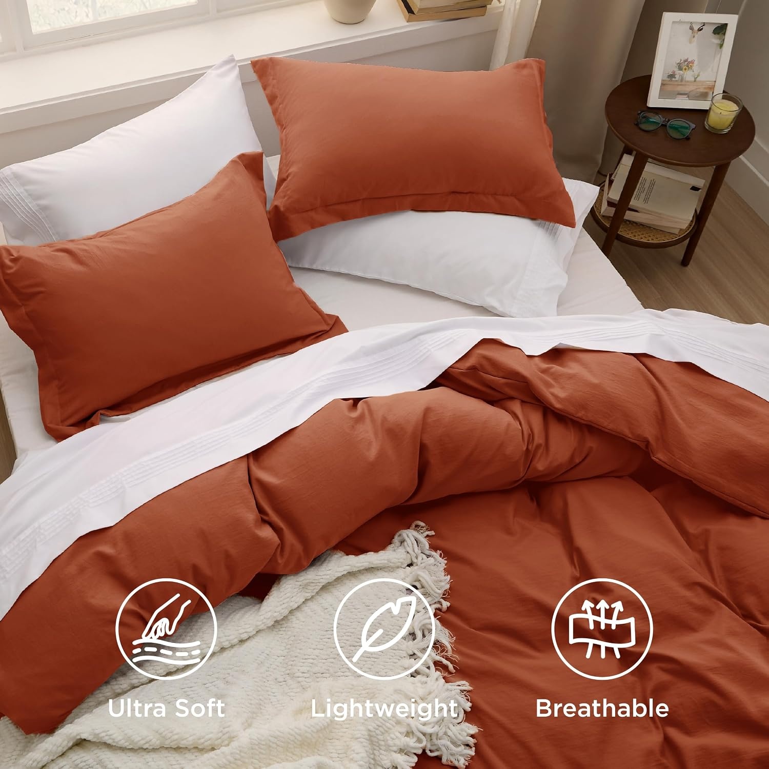 image:imageBedsure Tan Gingham Ruffle Duvet Cover SetVintage Farmhouse Bedding Queen08 Terracotta No Comforter