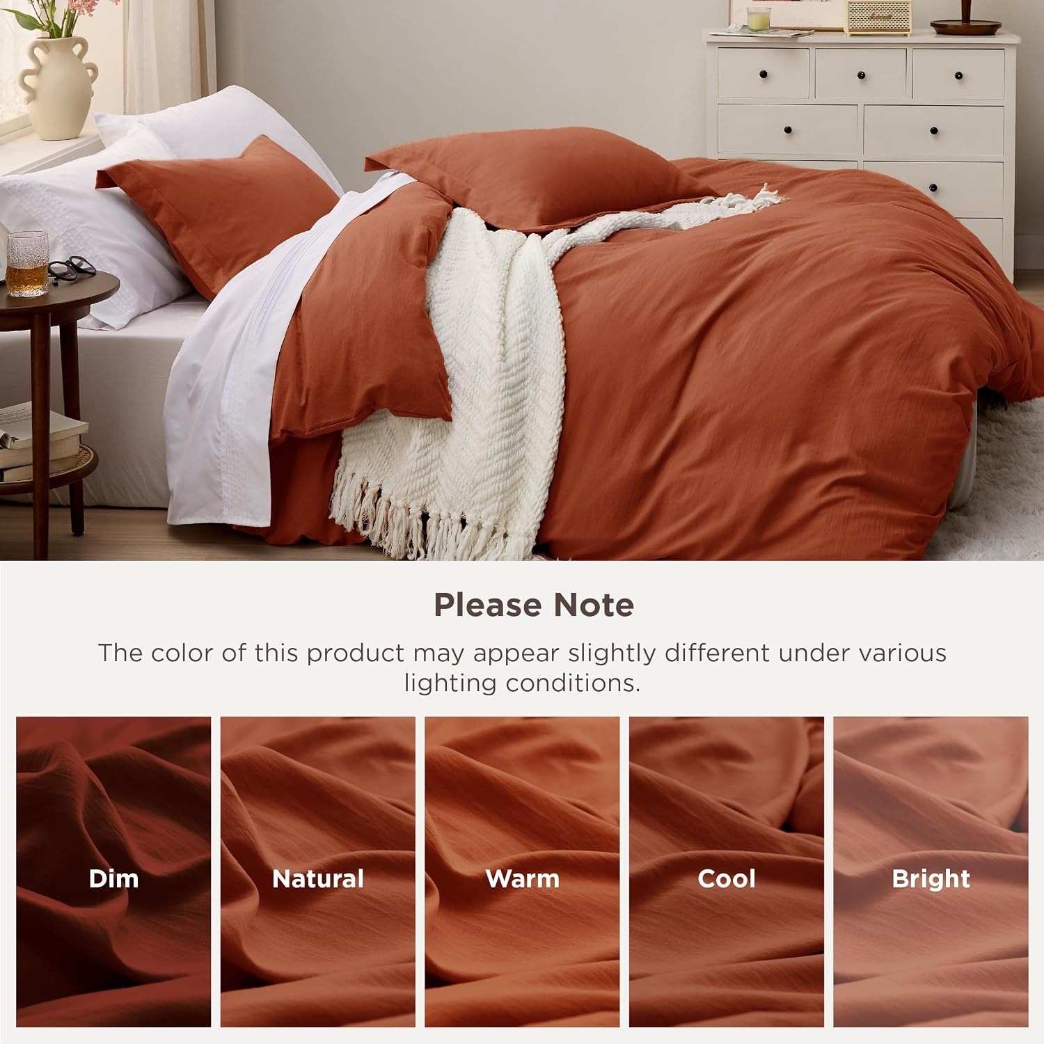 image:imageBedsure Tan Gingham Ruffle Duvet Cover SetVintage Farmhouse Bedding Queen08 Terracotta No Comforter