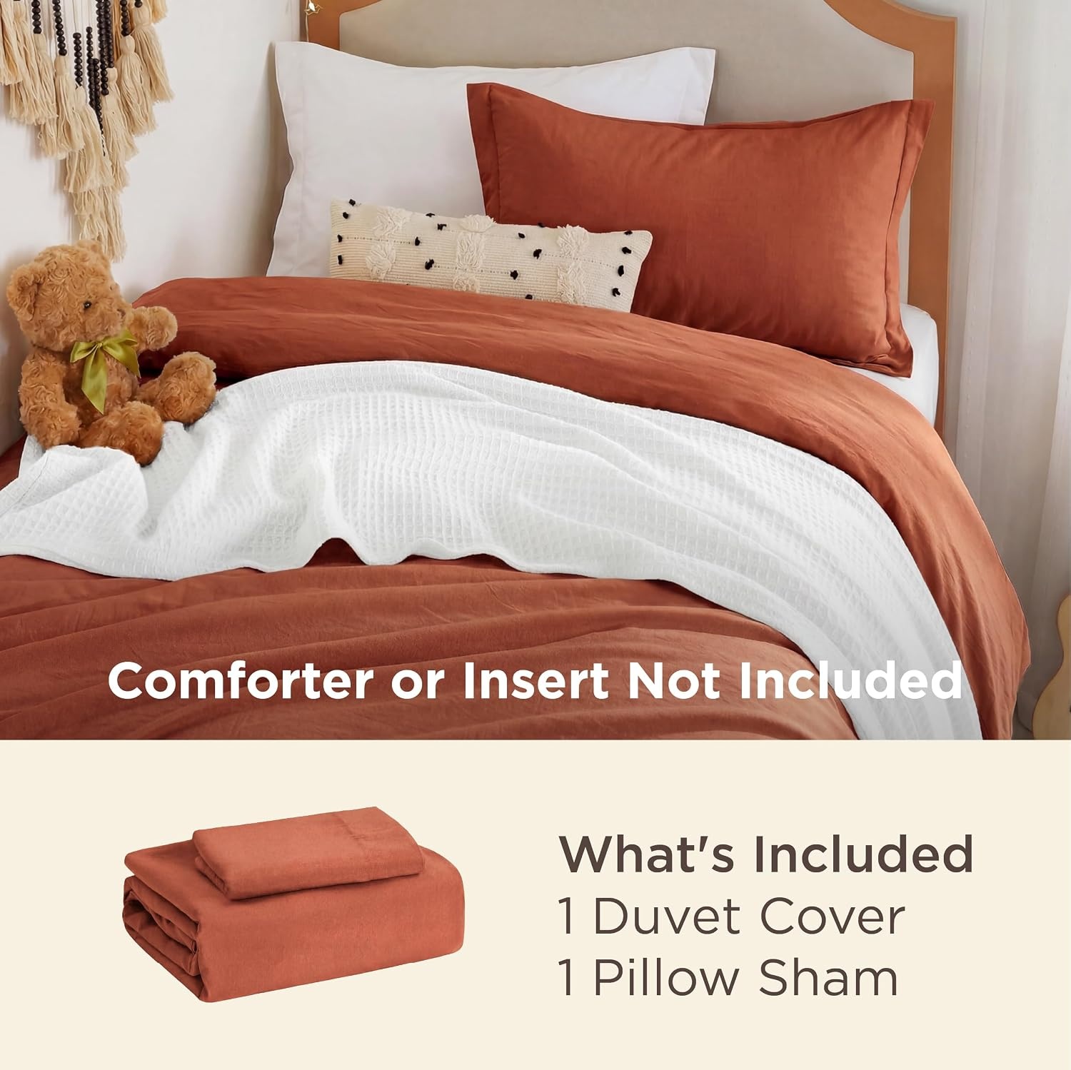 image:imageBedsure Tan Gingham Ruffle Duvet Cover SetVintage Farmhouse Bedding Queen08 Terracotta No Comforter