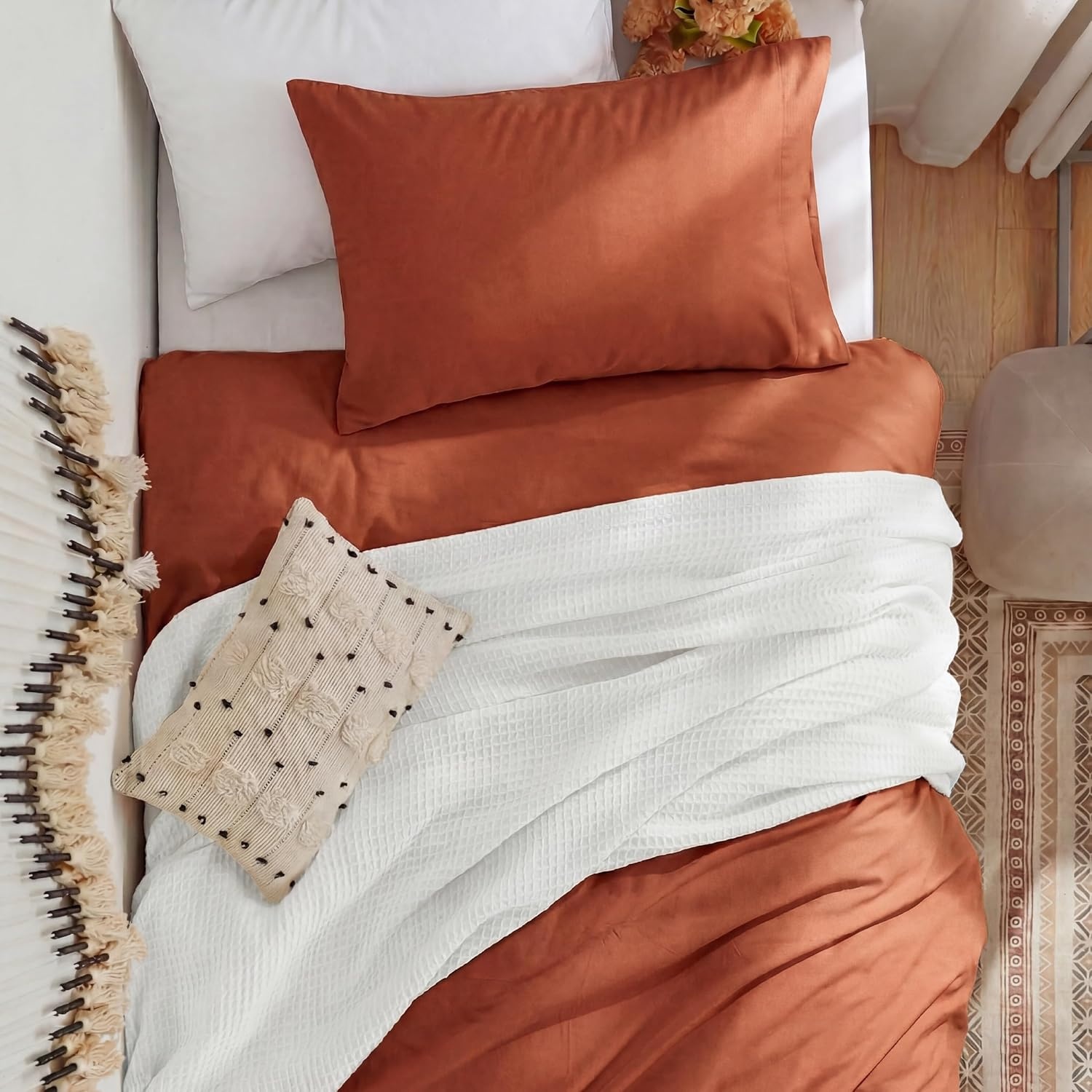 image:imageBedsure Tan Gingham Ruffle Duvet Cover SetVintage Farmhouse Bedding Queen08 Terracotta No Comforter