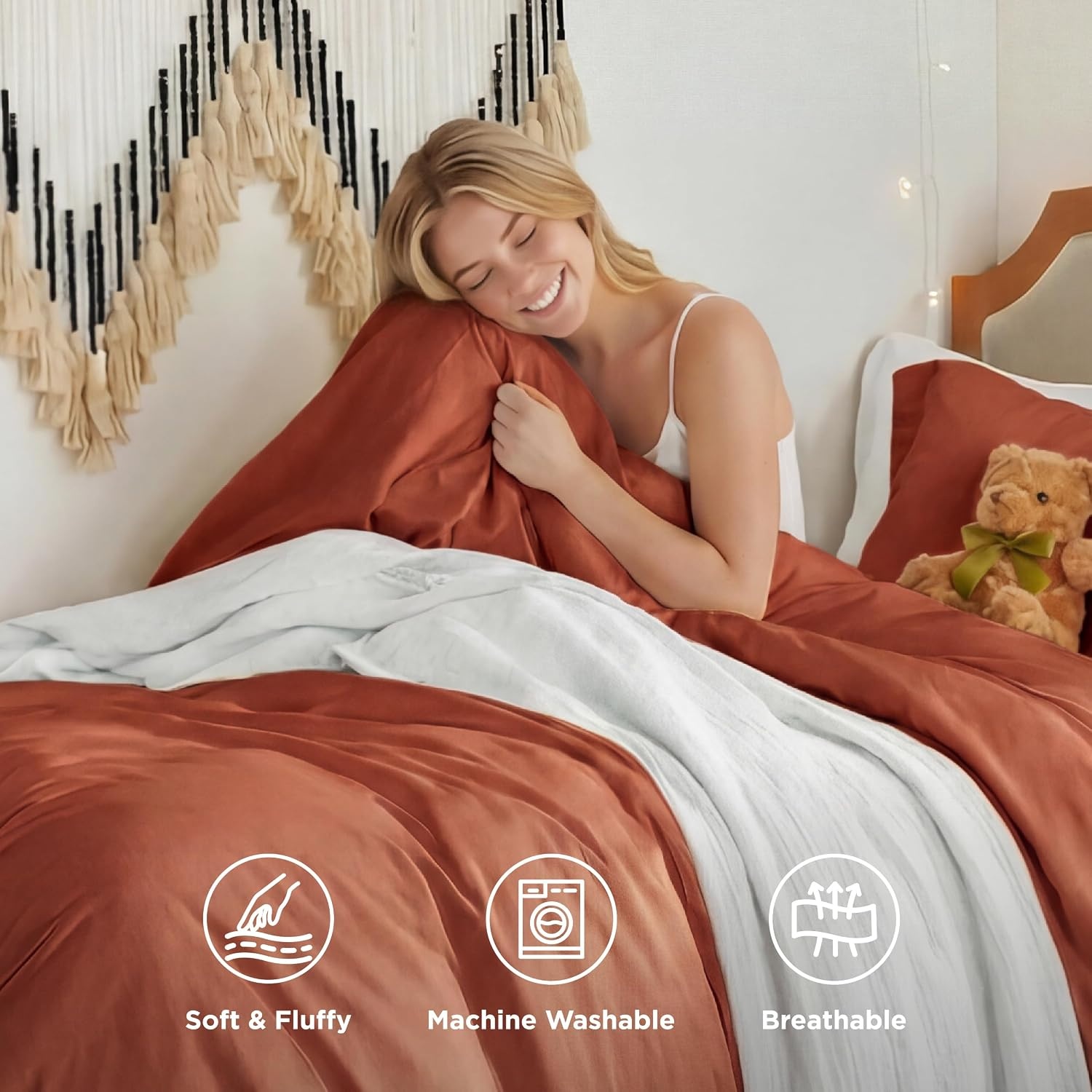 image:imageBedsure Tan Gingham Ruffle Duvet Cover SetVintage Farmhouse Bedding Queen08 Terracotta No Comforter