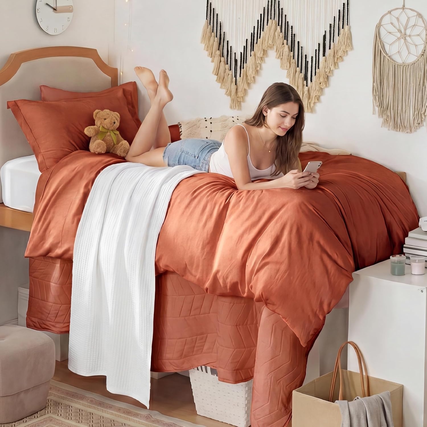 image:imageBedsure Tan Gingham Ruffle Duvet Cover SetVintage Farmhouse Bedding Queen08 Terracotta No Comforter
