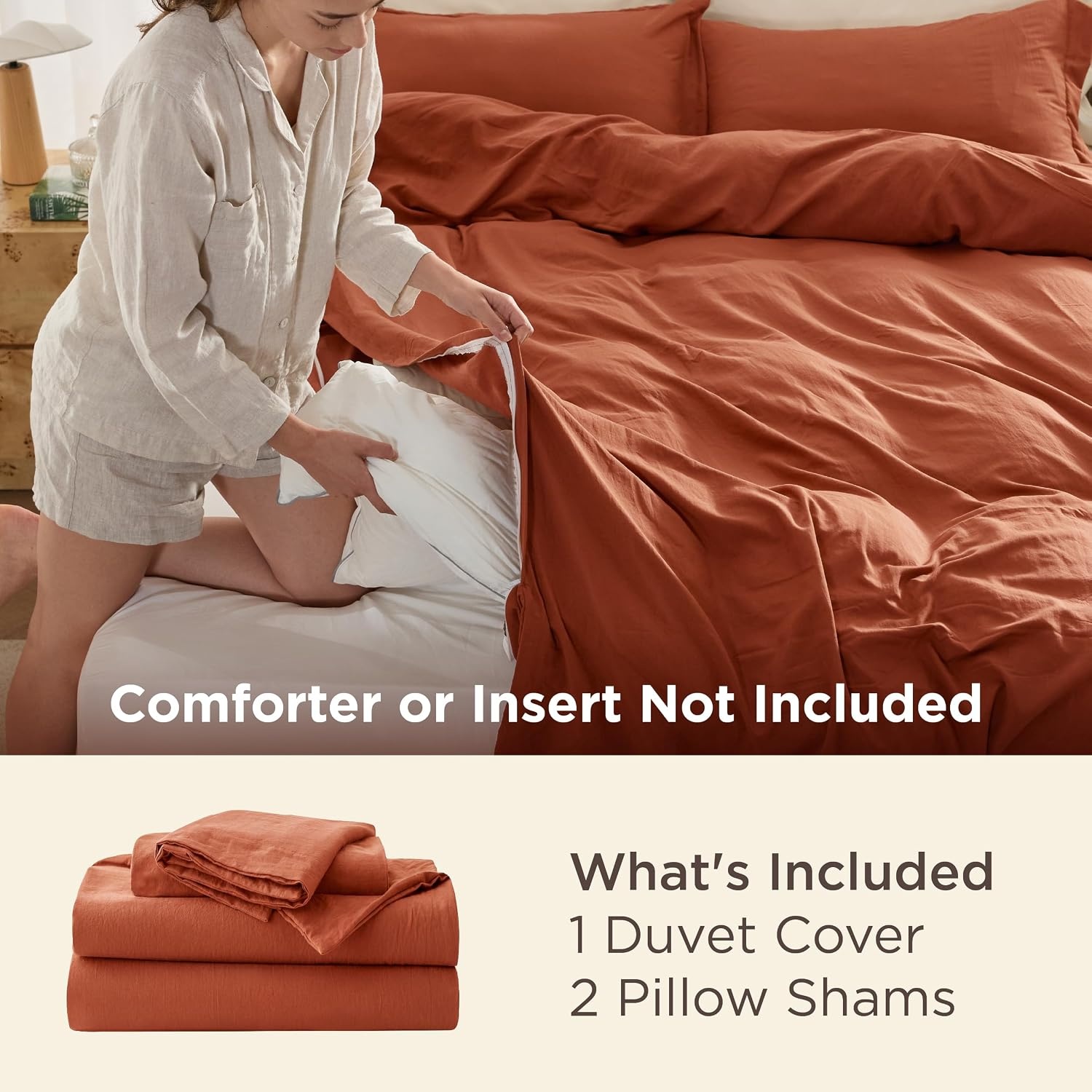 image:imageBedsure Tan Gingham Ruffle Duvet Cover SetVintage Farmhouse Bedding Queen08 Terracotta No Comforter