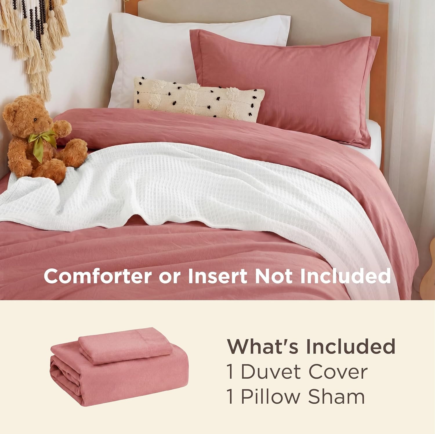 image:imageBedsure Tan Gingham Ruffle Duvet Cover SetVintage Farmhouse Bedding Queen09 Clay Pink No Comforter