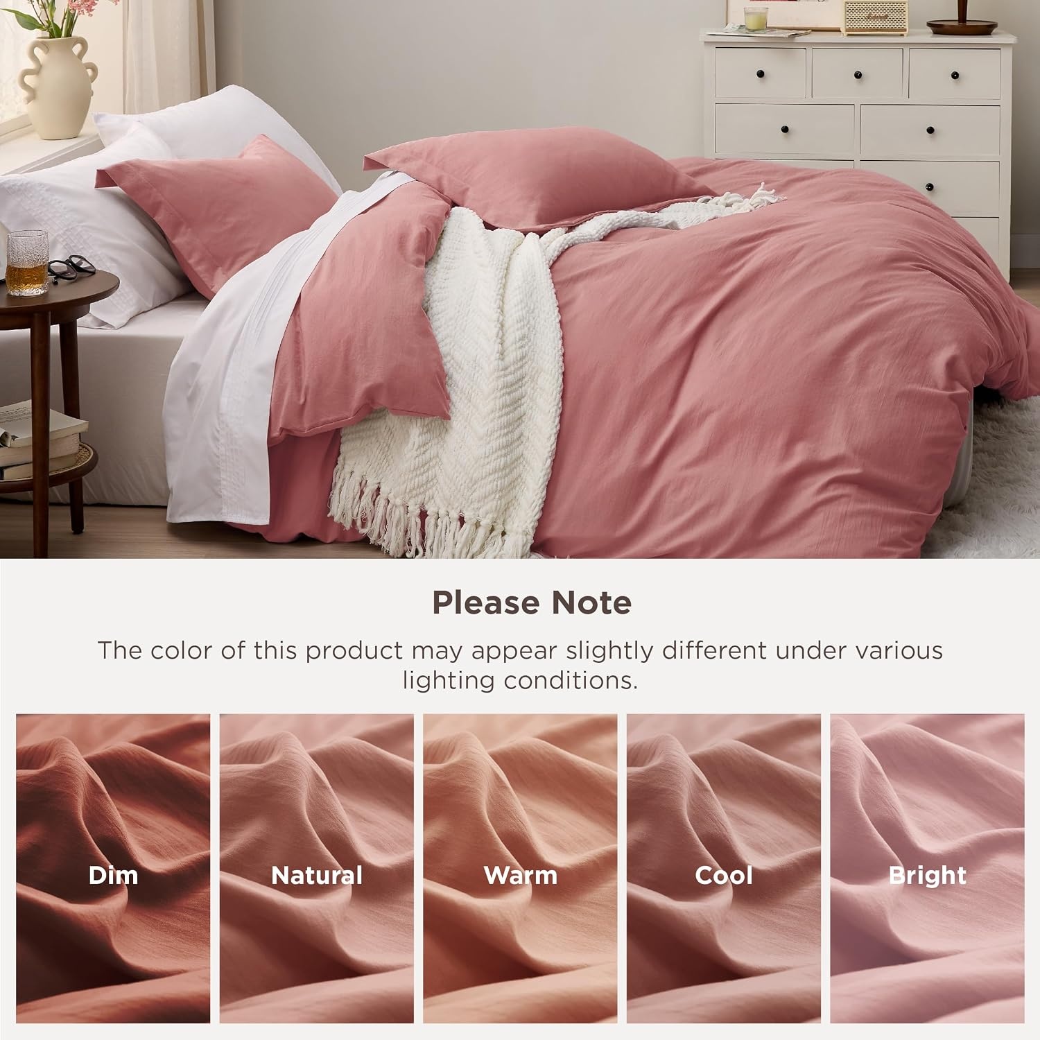 image:imageBedsure Tan Gingham Ruffle Duvet Cover SetVintage Farmhouse Bedding Queen09 Pink Clay No Comforter