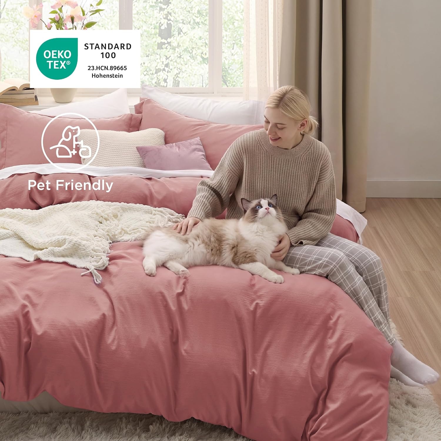 image:imageBedsure Tan Gingham Ruffle Duvet Cover SetVintage Farmhouse Bedding Queen09 Pink Clay No Comforter