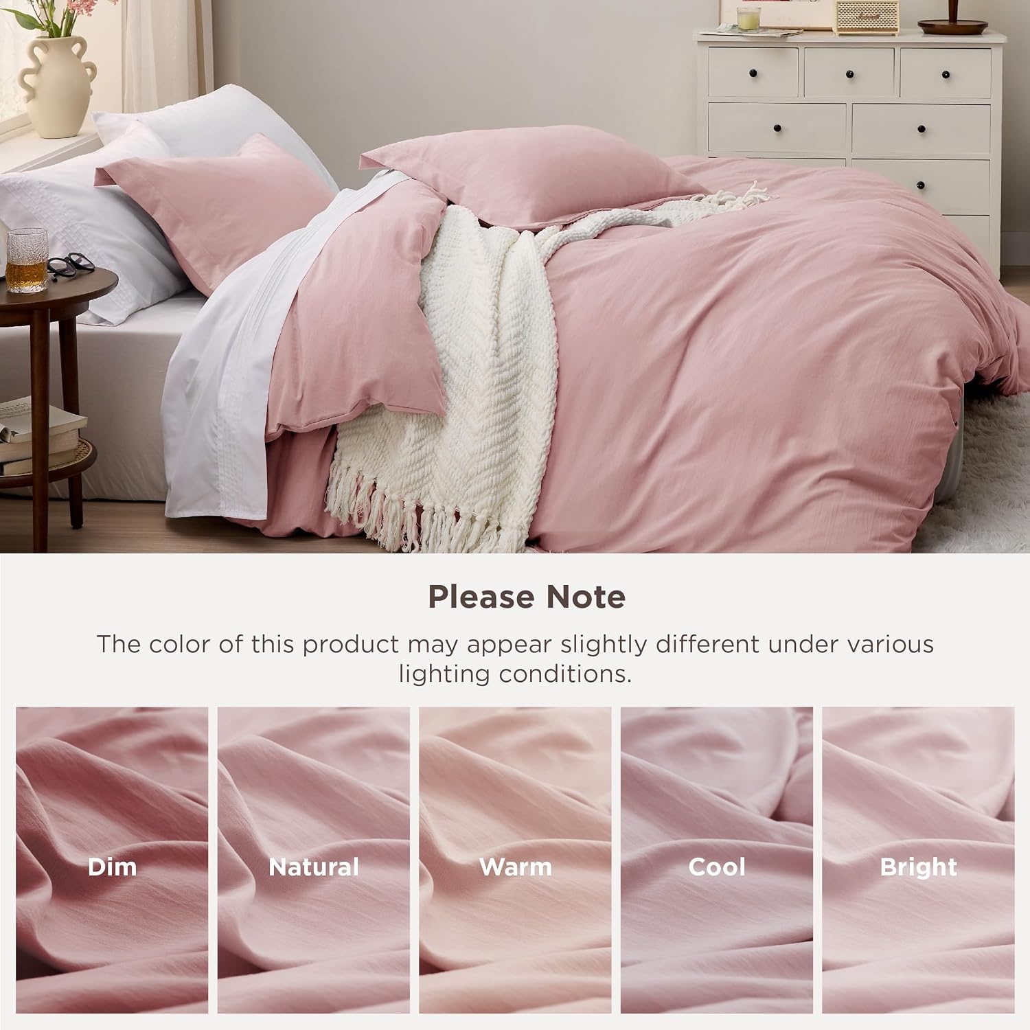 image:imageBedsure Tan Gingham Ruffle Duvet Cover SetVintage Farmhouse Bedding Queen09 Pink No Comforter