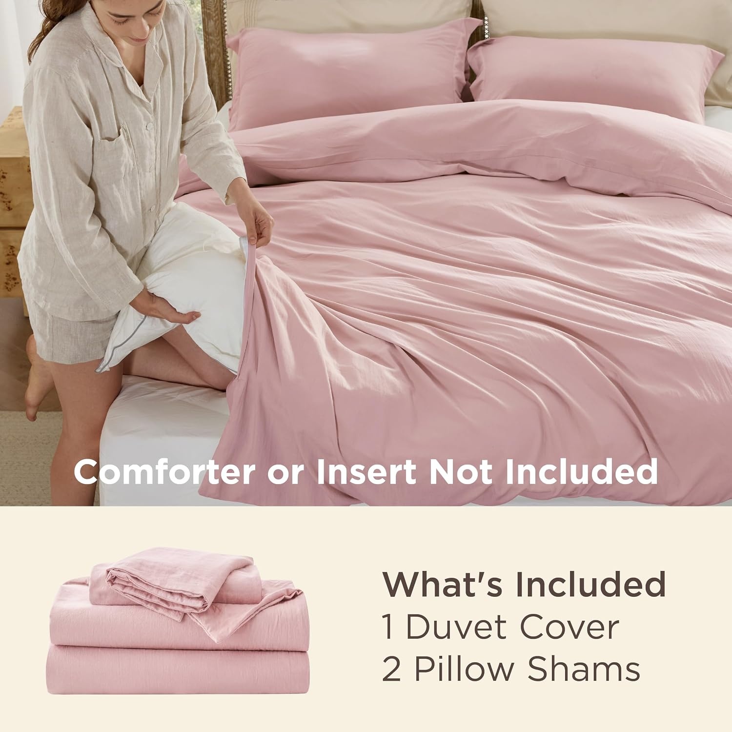 image:imageBedsure Tan Gingham Ruffle Duvet Cover SetVintage Farmhouse Bedding Queen09 Pink No Comforter