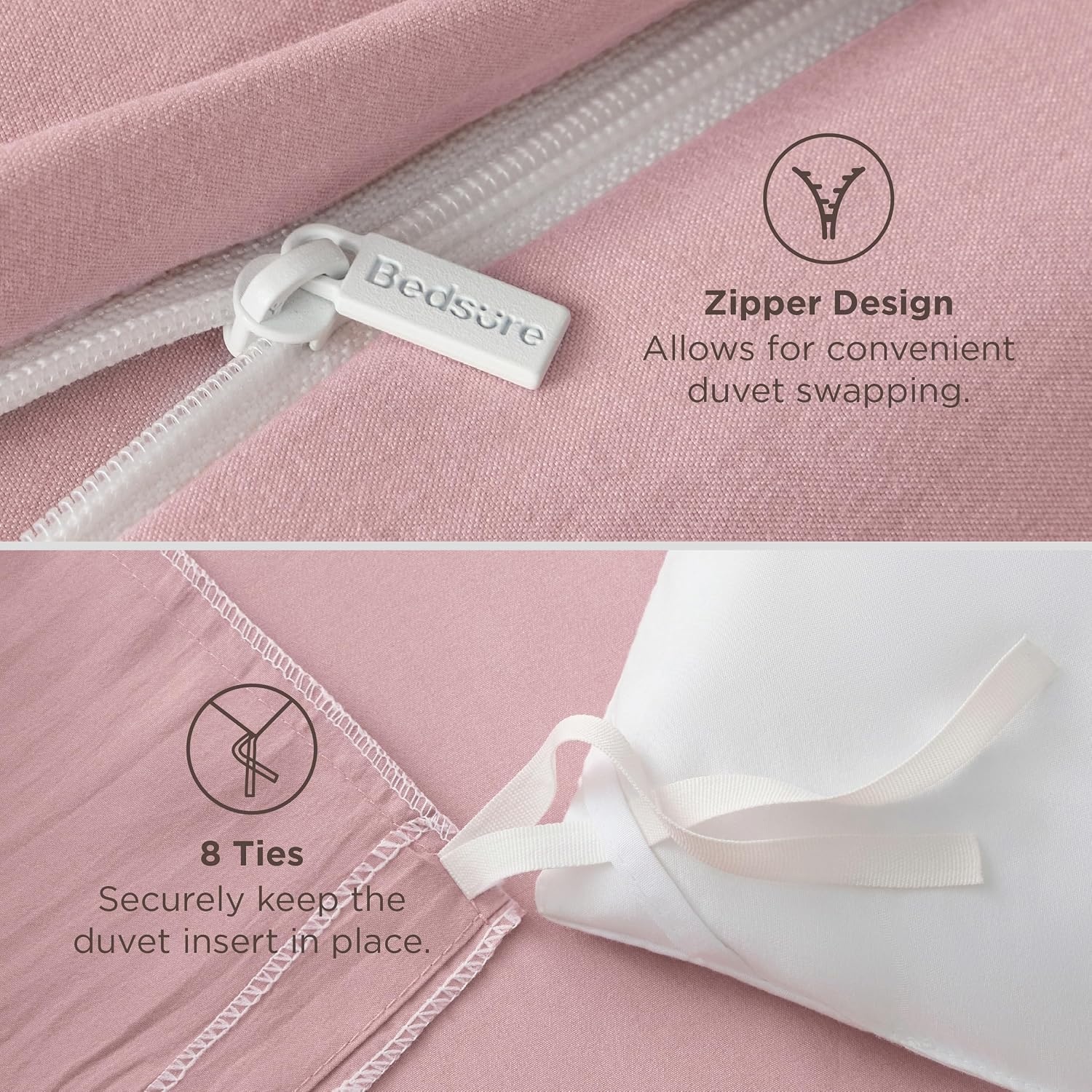 image:imageBedsure Tan Gingham Ruffle Duvet Cover SetVintage Farmhouse Bedding Queen09 Pink No Comforter