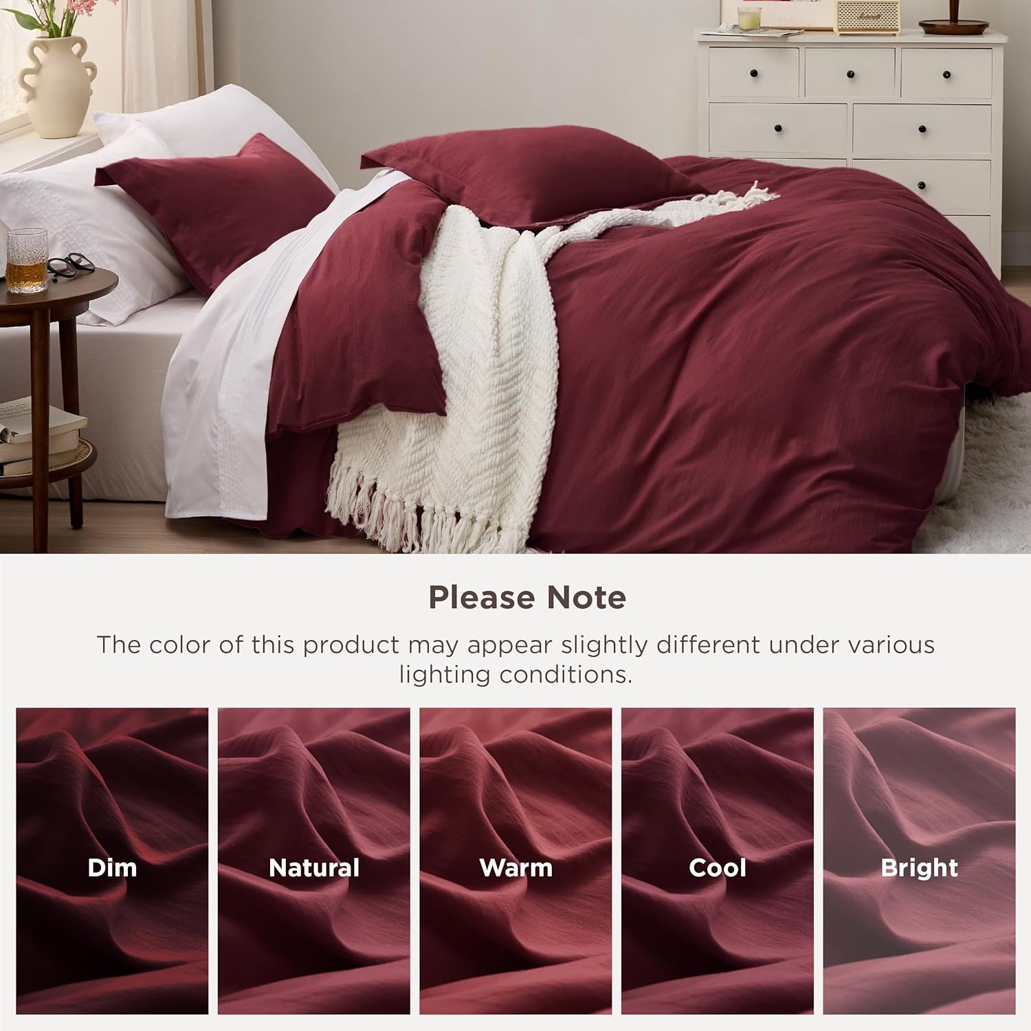 image:imageBedsure Tan Gingham Ruffle Duvet Cover SetVintage Farmhouse Bedding Queen10 Burgundy No Comforter